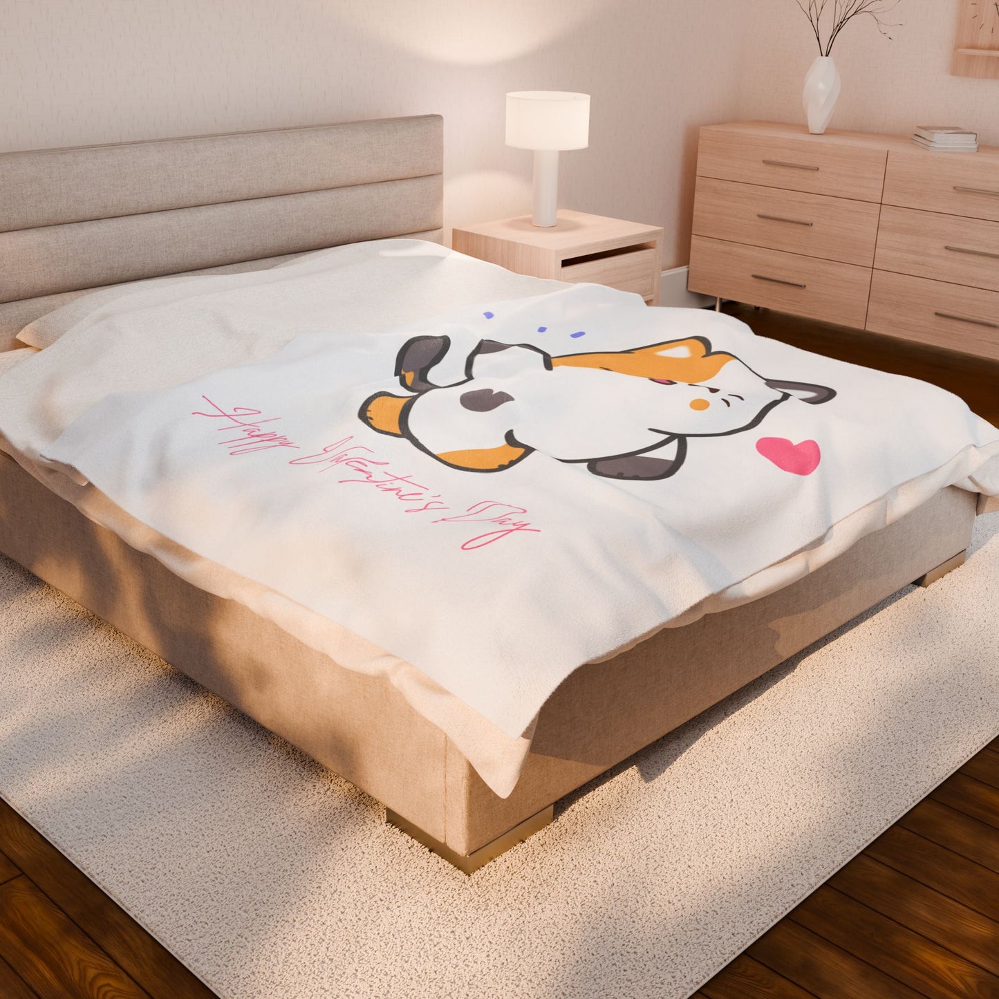 Happy Valentine Day Printed Velveteen Plush Blanket