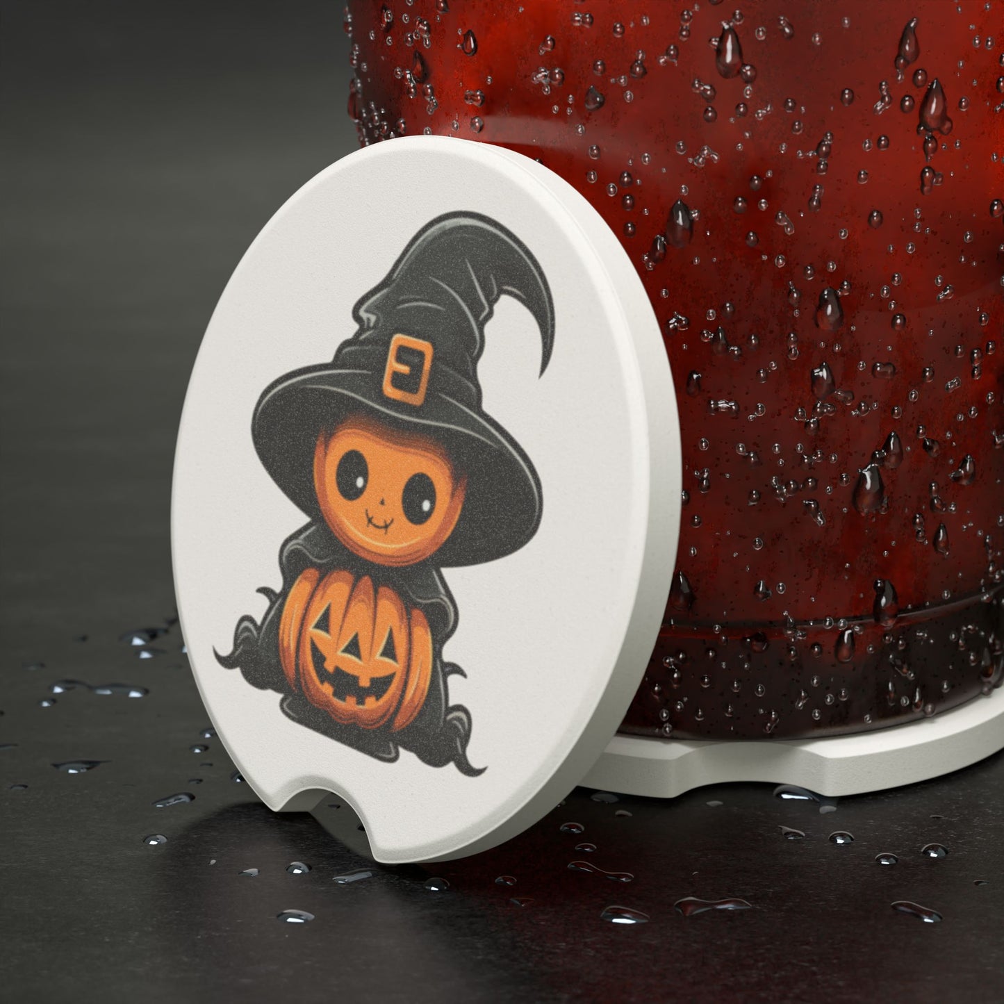Car Coaster - Witch Hat Pumpkin Jack-O'-Lantern Design