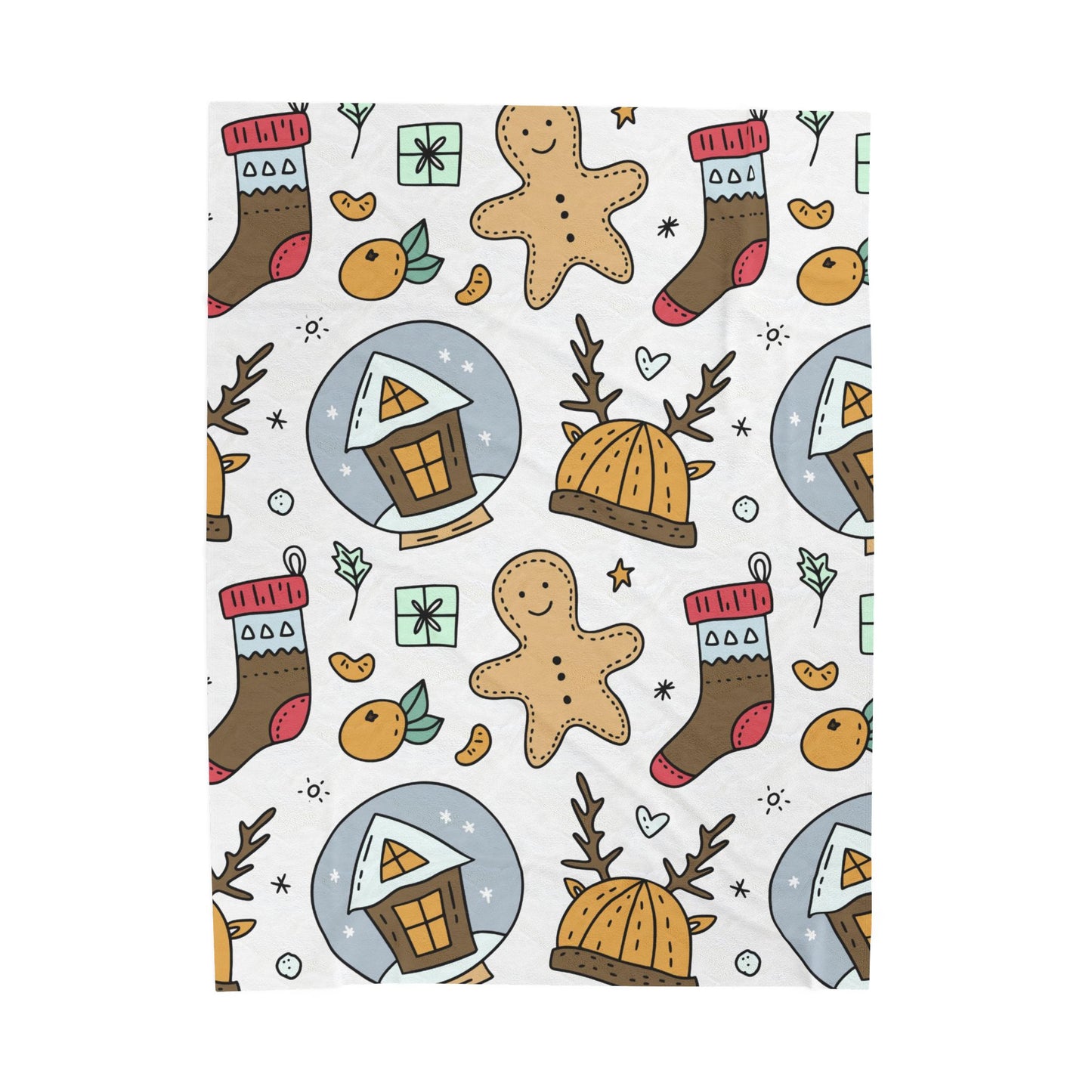 Velveteen Plush Blanket - Gingerbread & Snow Globe Festive Holiday Throw