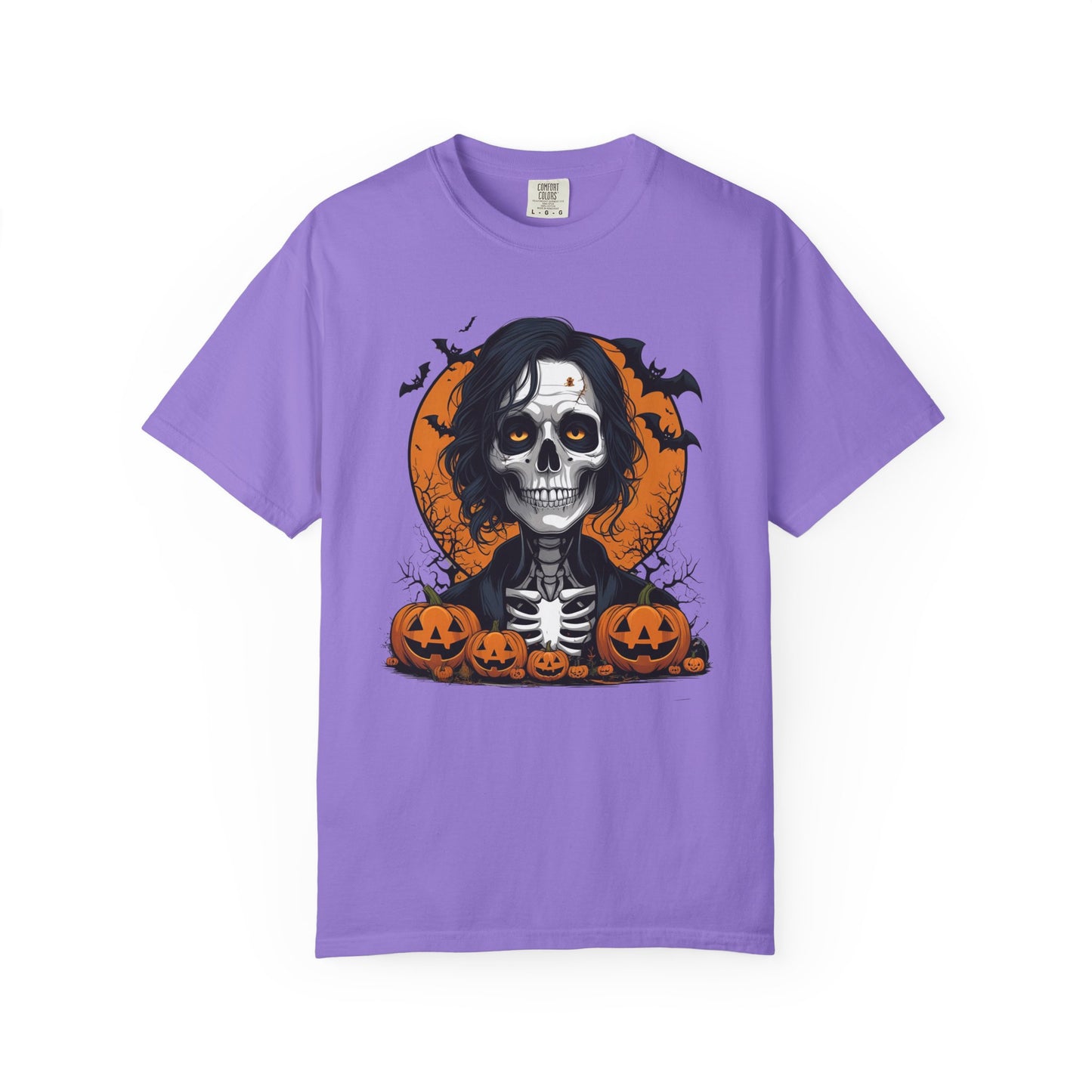 Haunted Skeleton Boy Halloween T-Shirt – Gothic Pumpkin Patch Graphic Tee, Spooky Undead Horror Shirt for Men & Women
