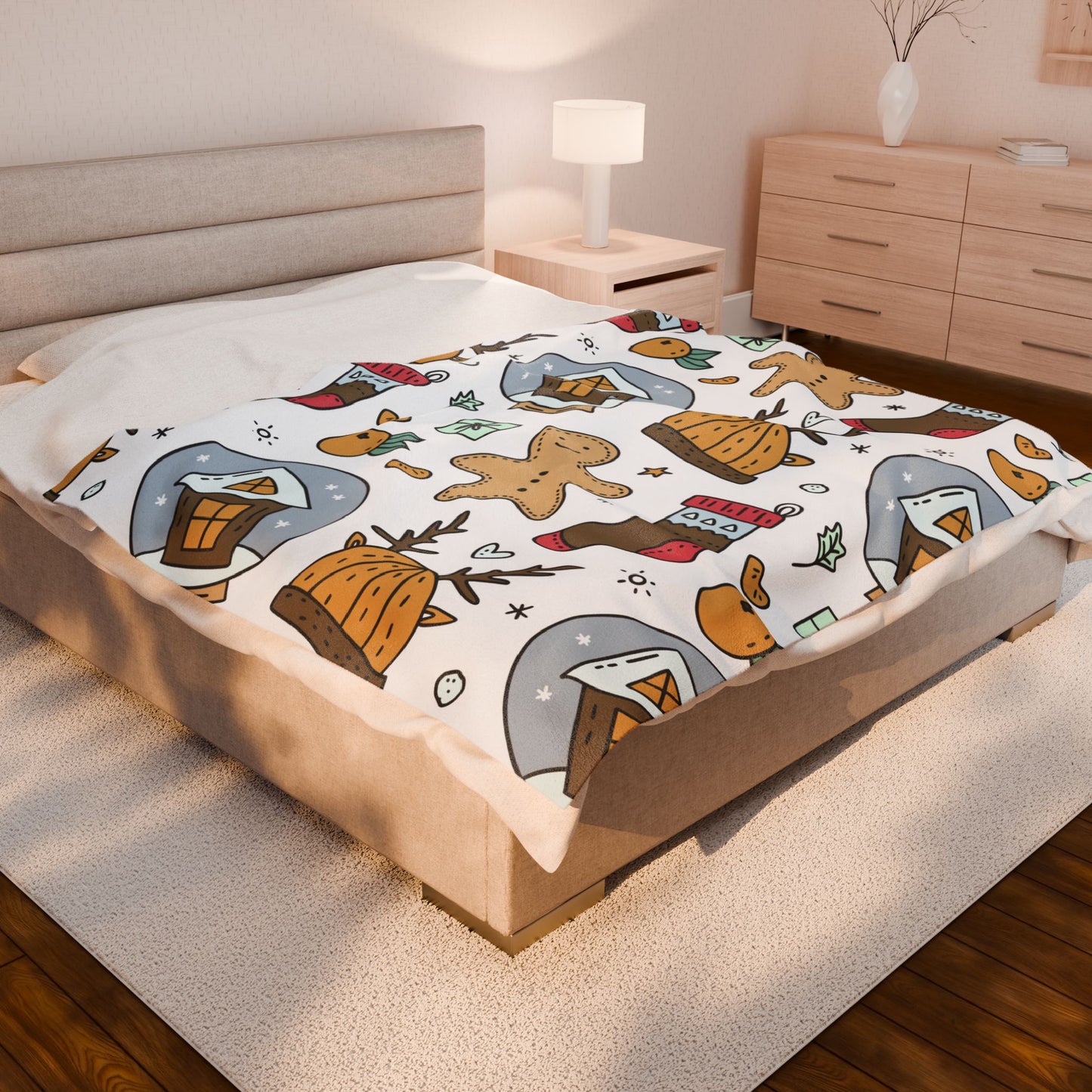 Velveteen Plush Blanket - Gingerbread & Snow Globe Festive Holiday Throw