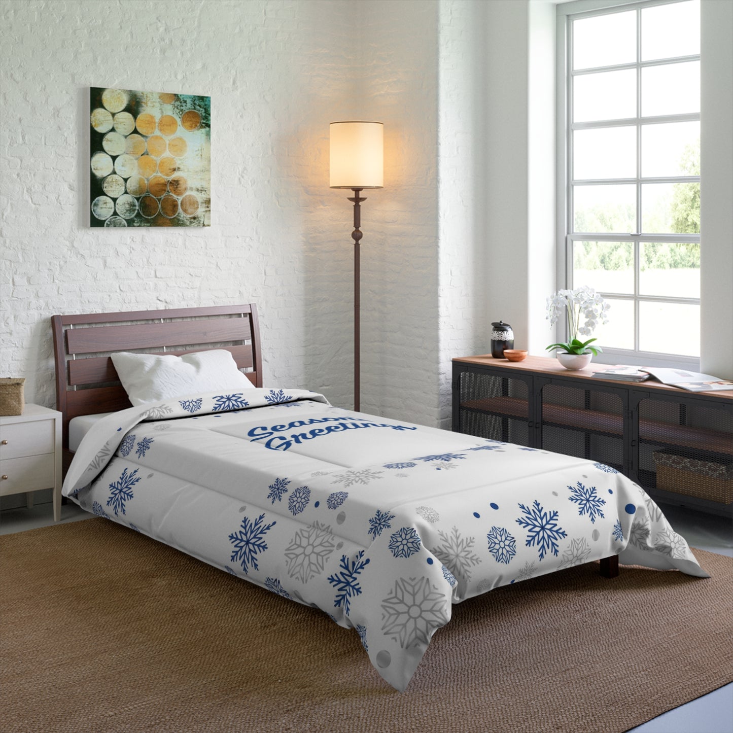 Holiday Comforter, Season's Greetings, White