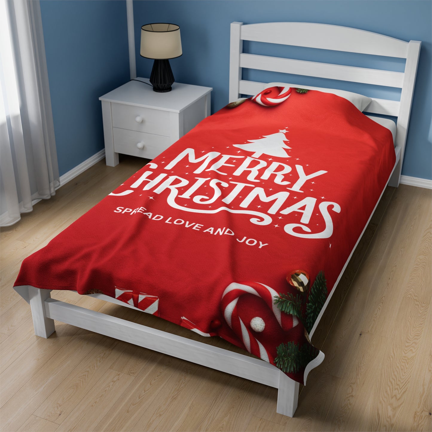 Merry Christmas with Spread Love and Joy Printed Velveteen Plsuh Blanket