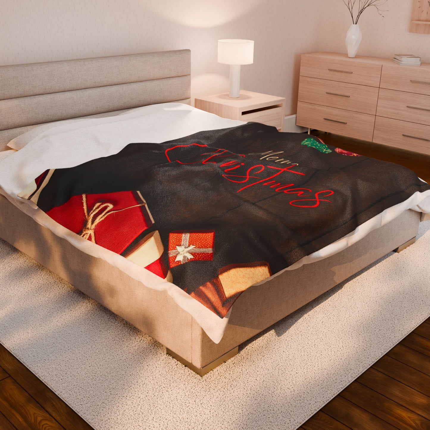 Merry Christmas Printed Velveteen Plush Blanket, Coffee