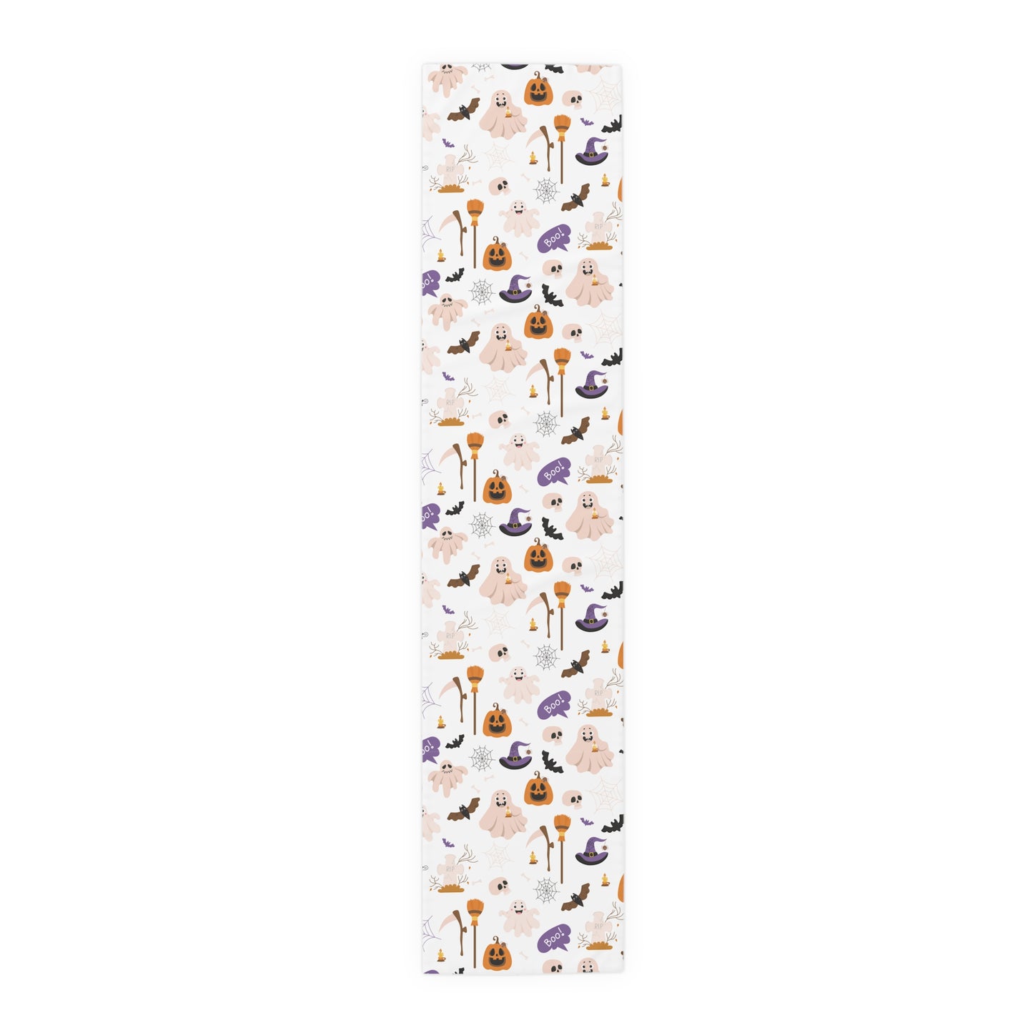 Halloween Icons & Boo! Table Runner – Festive Spooky Trick-or-Treat Decor