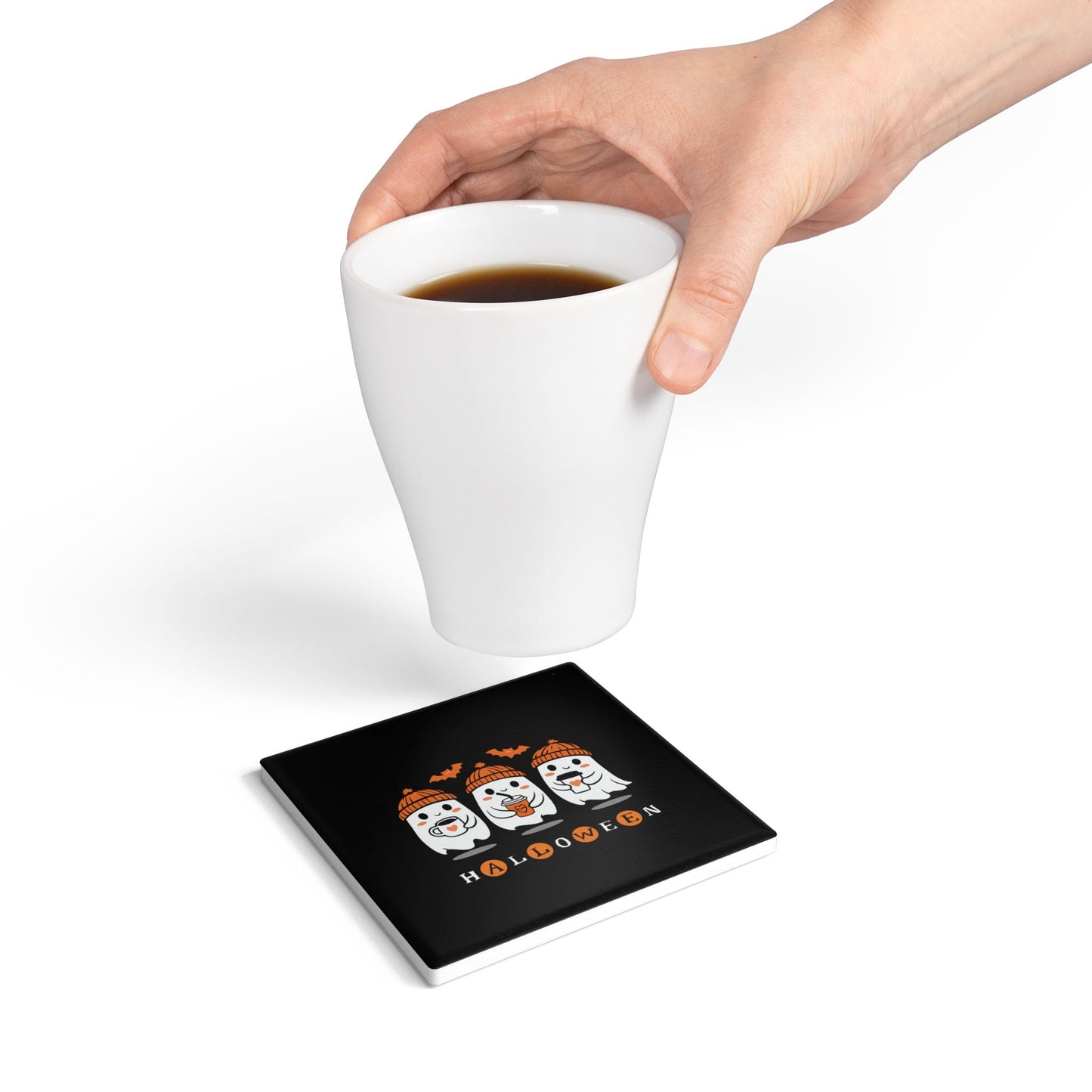 Cute Ghosts Halloween Ceramic Coaster – Spooky Fun Drink Accessory