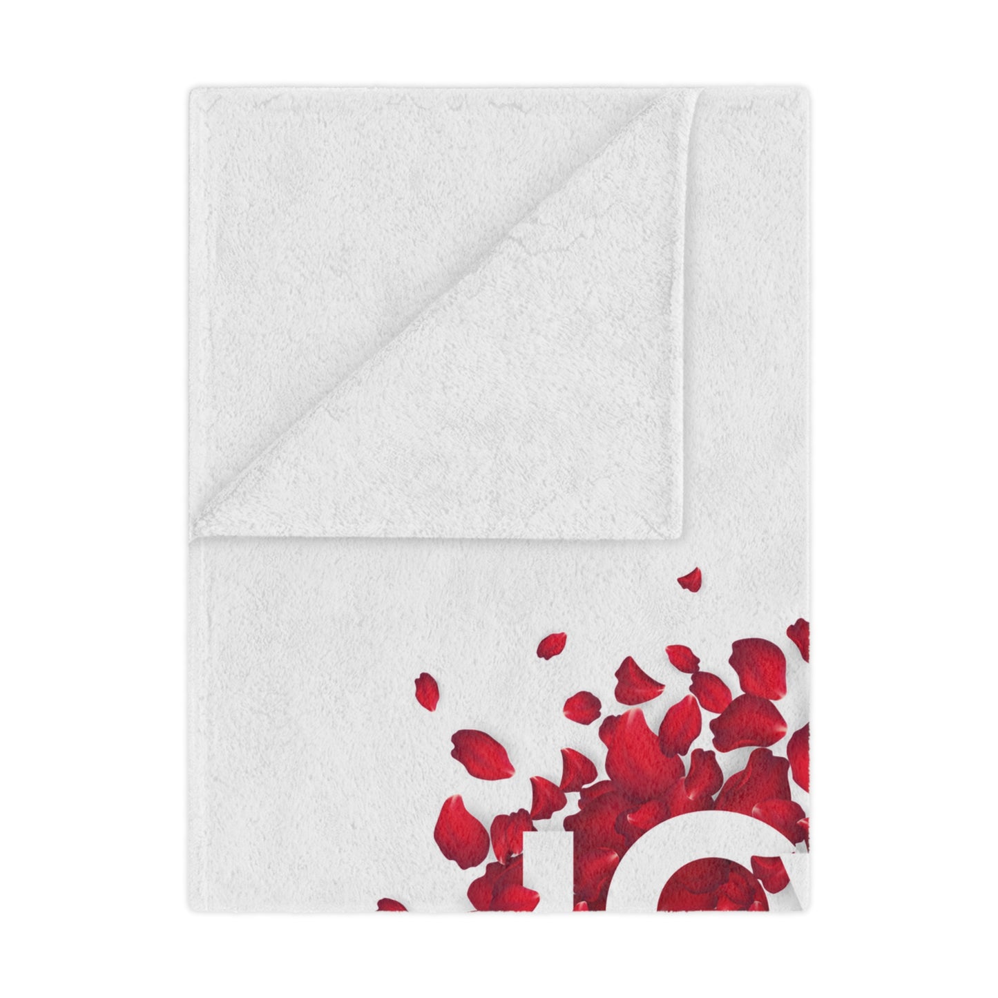 Love with Heart made of Flower Printed Valentine Minky Blanket, White & Red