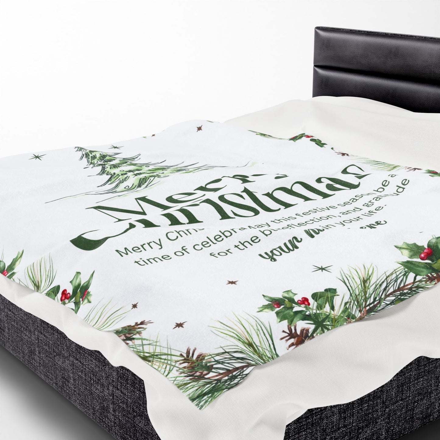 Personalized White Christmas Tree Blanket – Festive Holiday Throw with Heartfelt Message