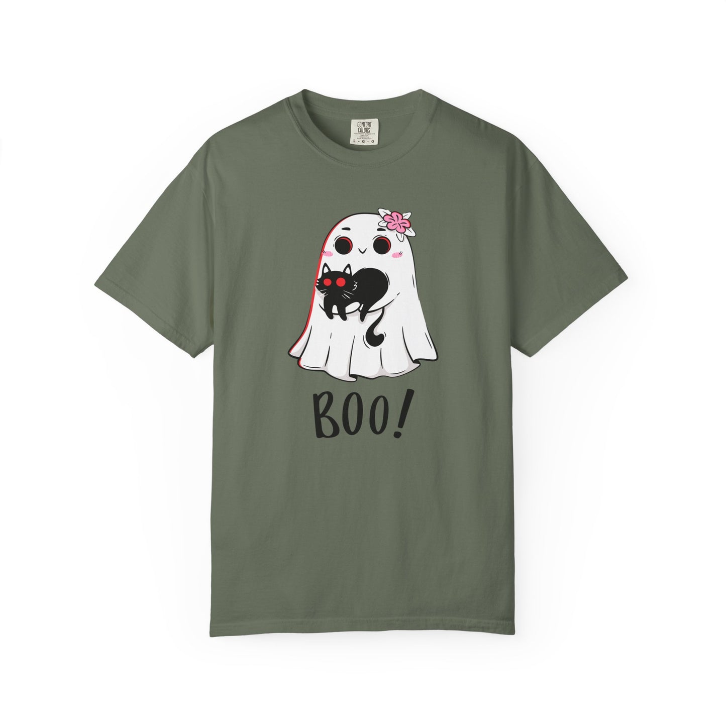 BOO Buddies Tee – Ghost & Cat Duo with Floral Charm