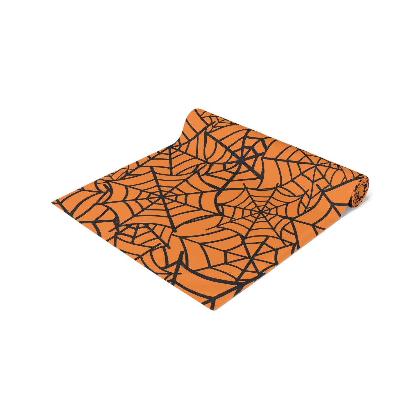 Spiderweb Pattern Table Runner – Orange & Black Halloween Dining Decor