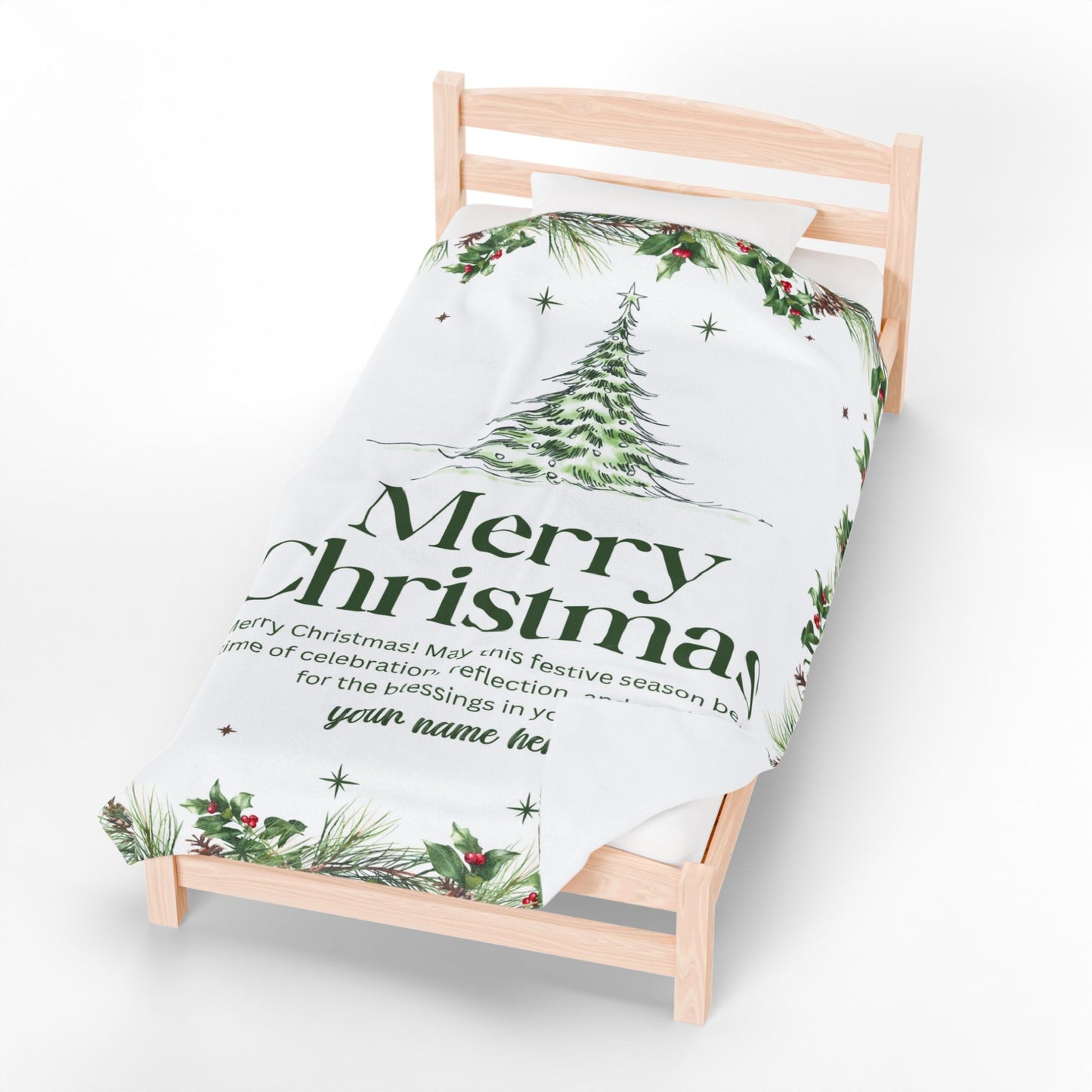Personalized White Christmas Tree Blanket – Festive Holiday Throw with Heartfelt Message