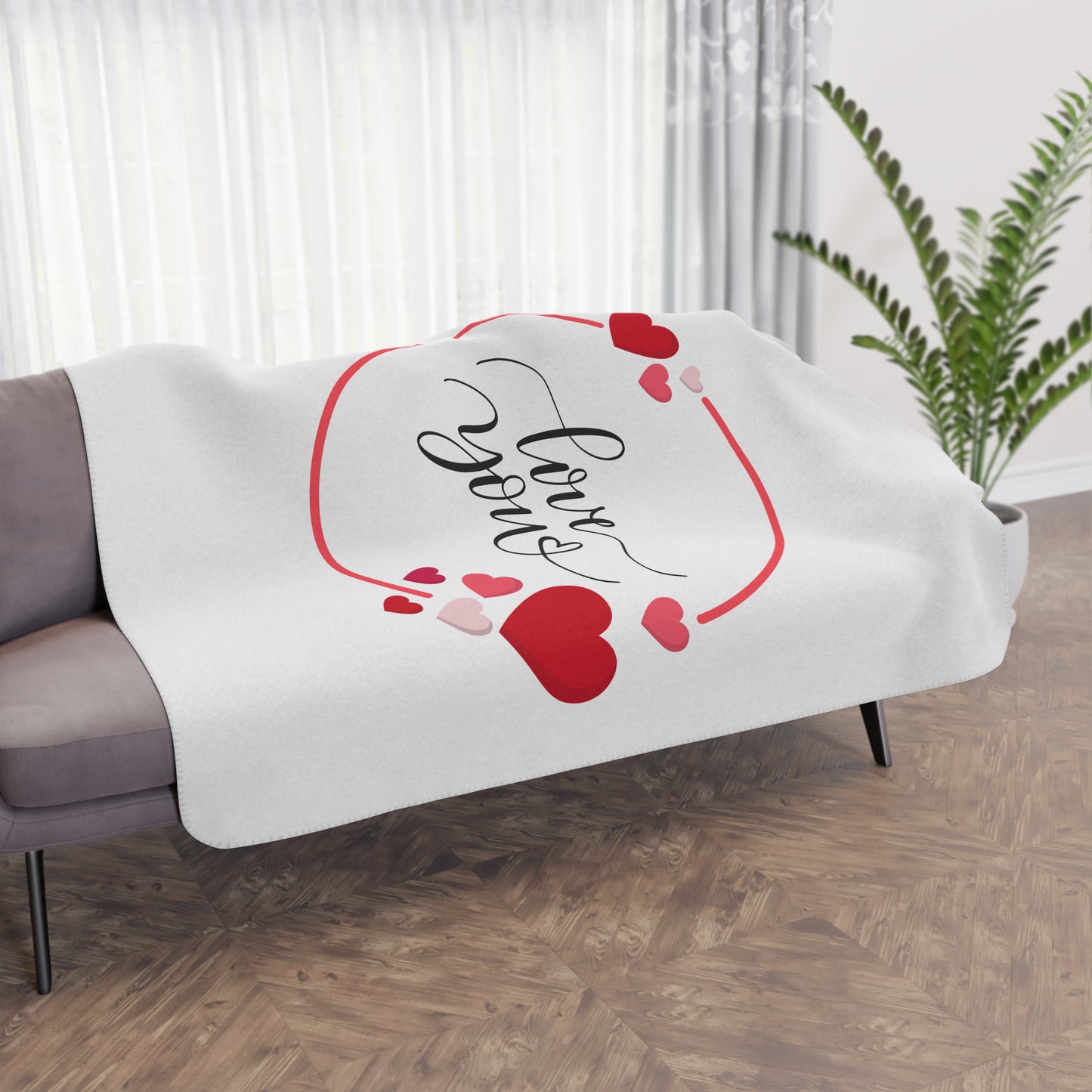 Love You Printed Tan Sherpa Blanket for Valentines