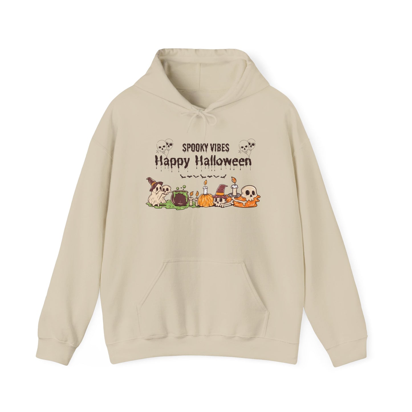 Spooky Vibes” Halloween Hoodie – Ghosts, Cauldrons & Cozy Curses