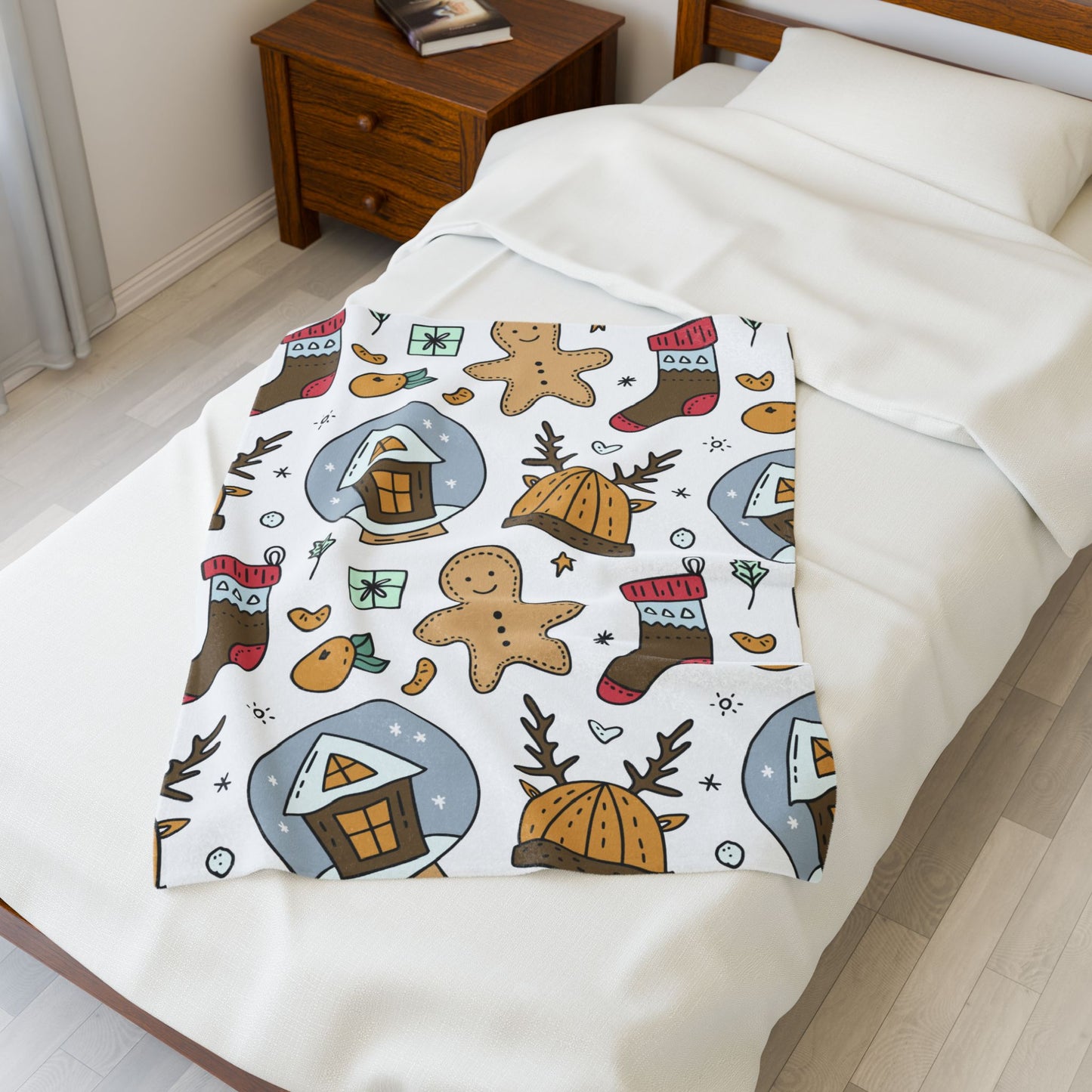 Velveteen Plush Blanket - Gingerbread & Snow Globe Festive Holiday Throw