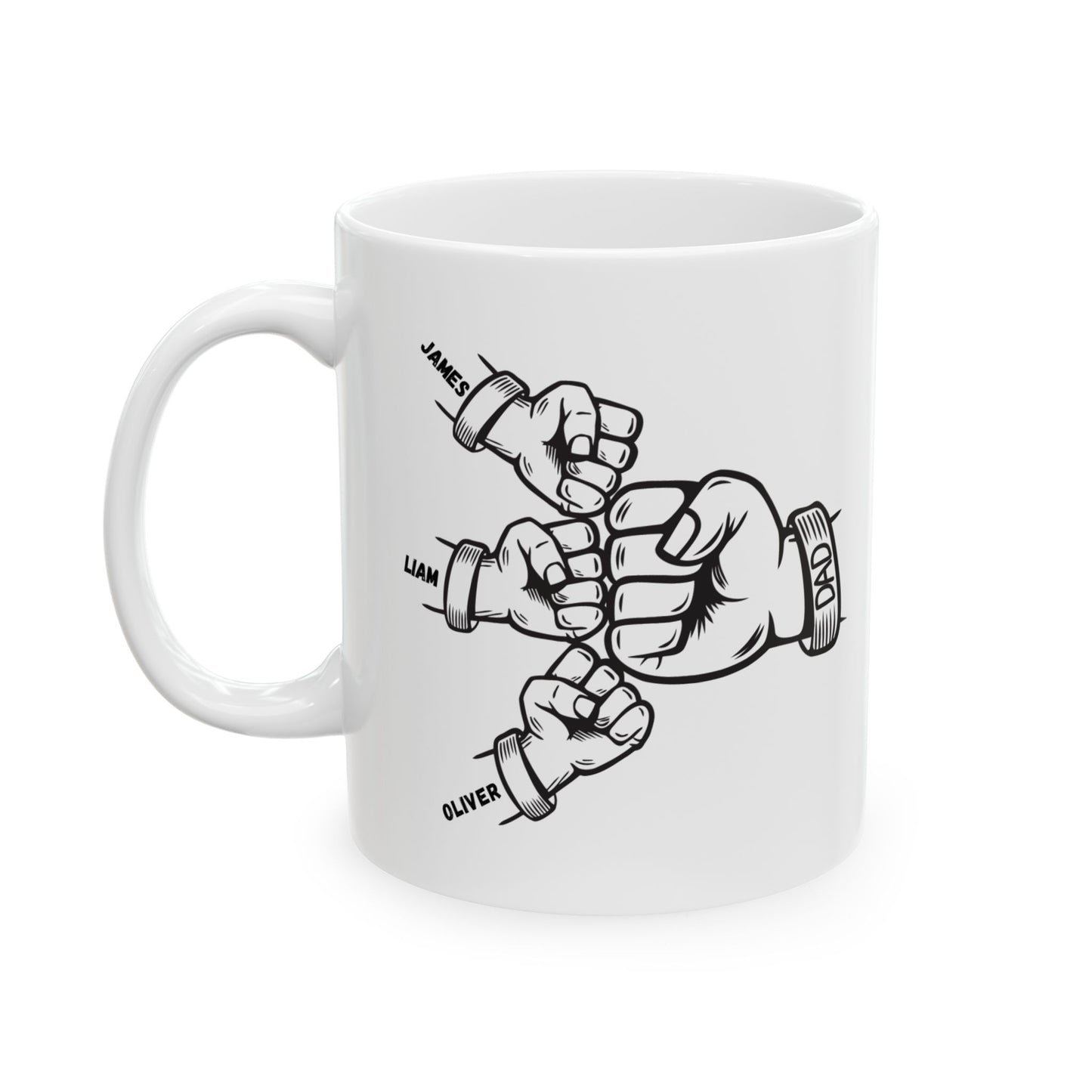 Dad Fist Bump Ceramic Coffee Mug – Personalized Children Names, Father’s Day Gift, 11oz & 15oz
