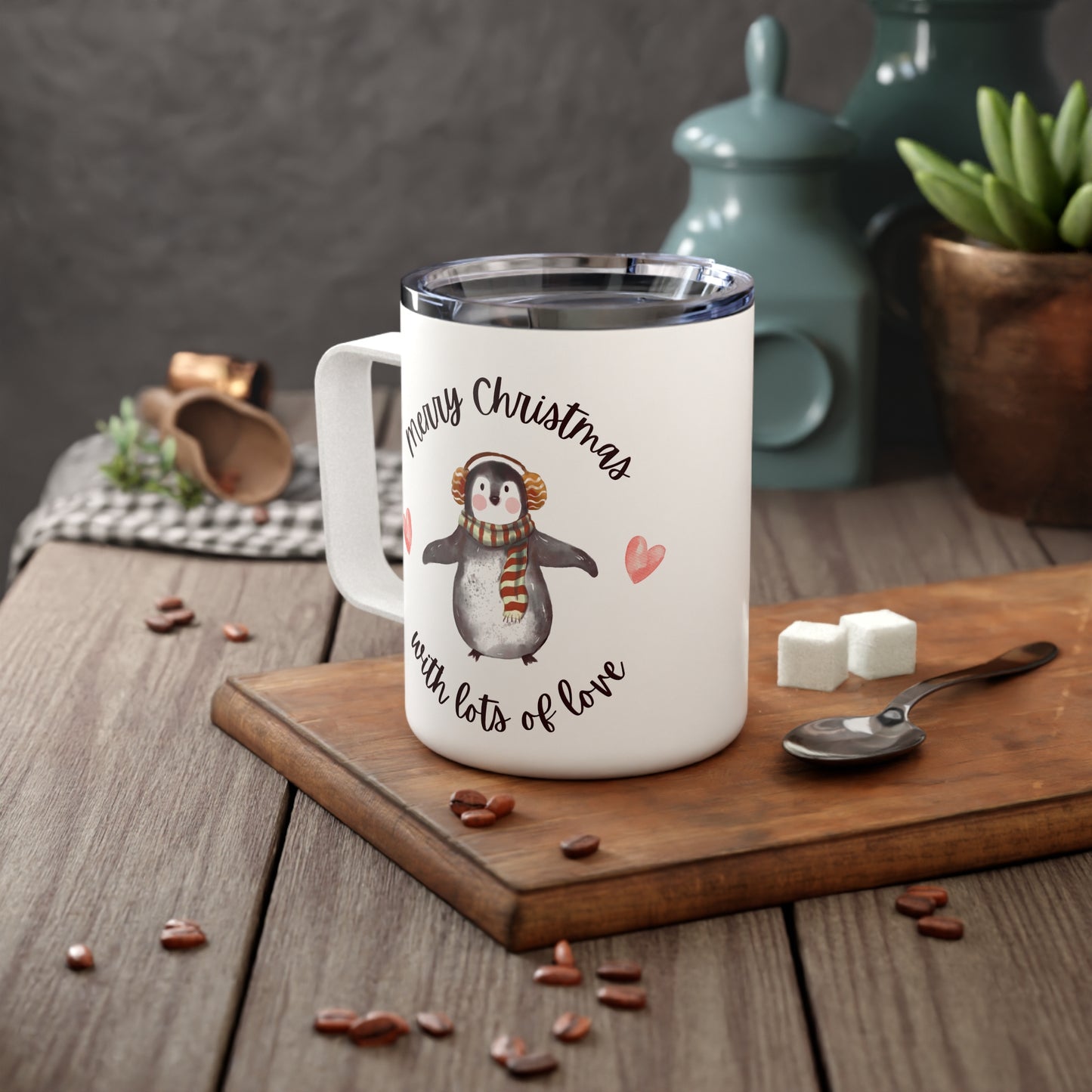 10oz Stainless Steel Travel Mug with White Detailing & Clear Lid, Spill-Proof Adventure Cup & Last-Minute Gift Idea