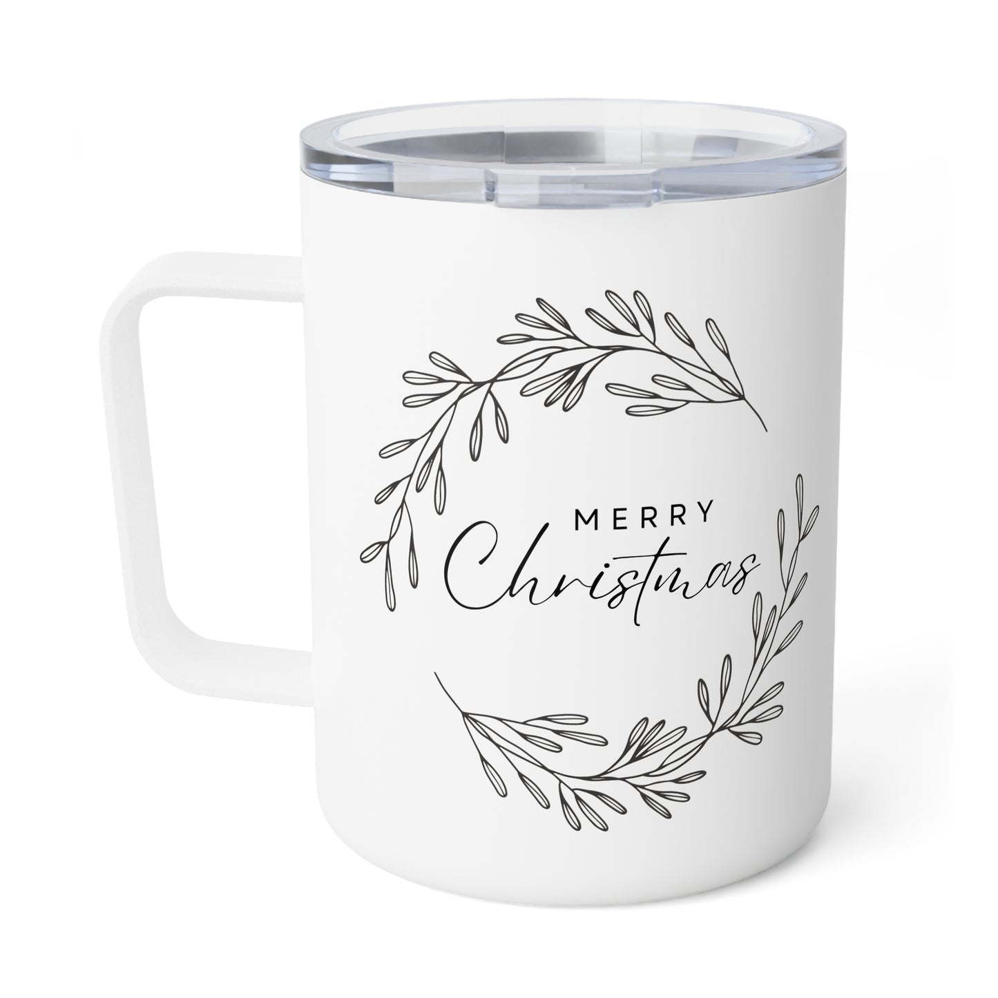 10oz Travel Mug, “Merry Christmas” Wreath Design, Gift for Holiday Season
