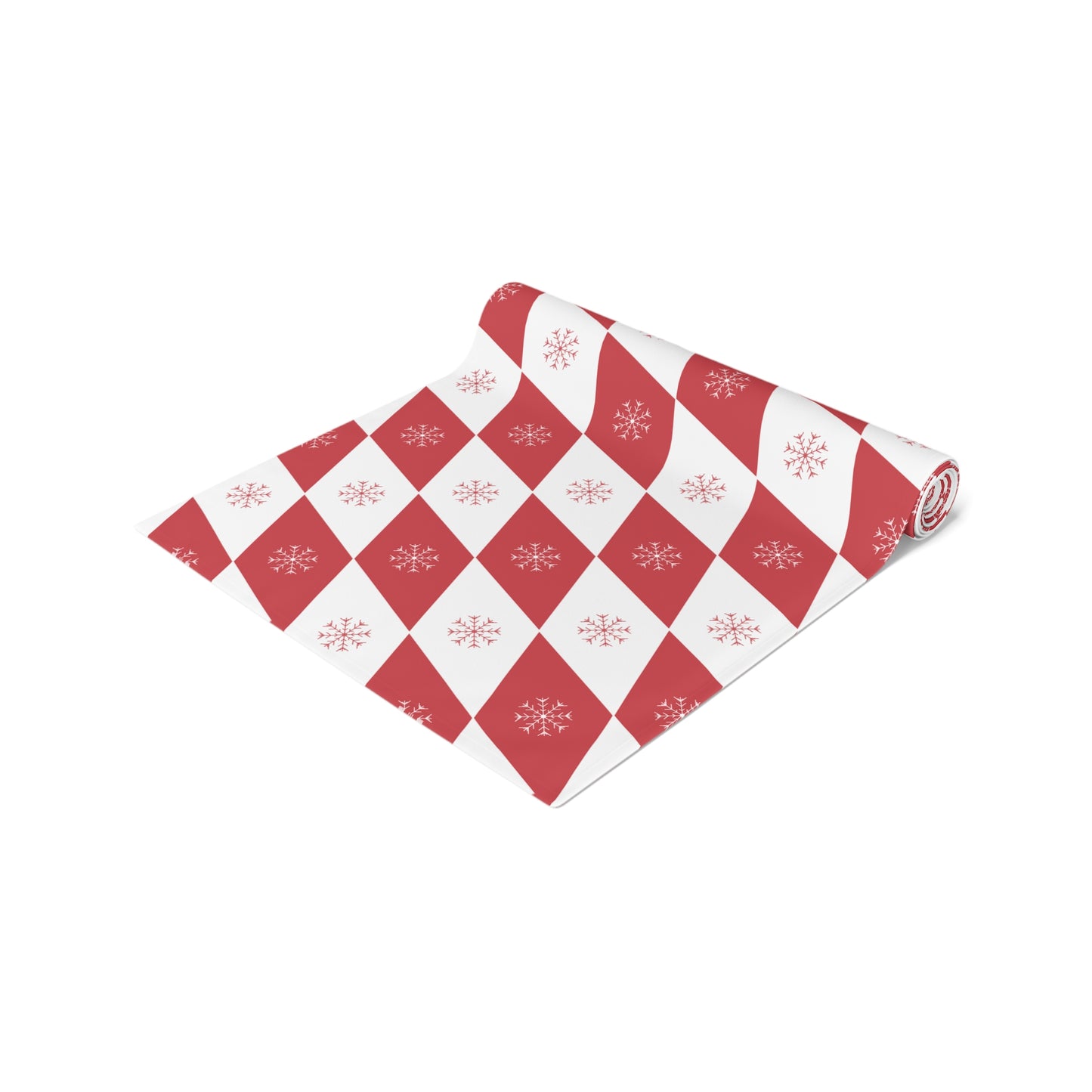 Christmas Table Runner, Red and White Diamond Pattern with Snowflakes, Festive Holiday Dining Decor