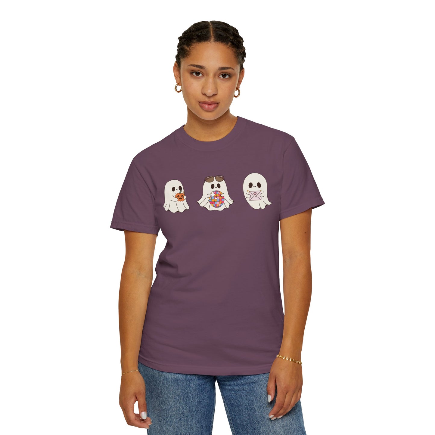 Three Cute Ghosts with Pumpkin, Trick or Treat Party Outfit – October Holiday Shirt