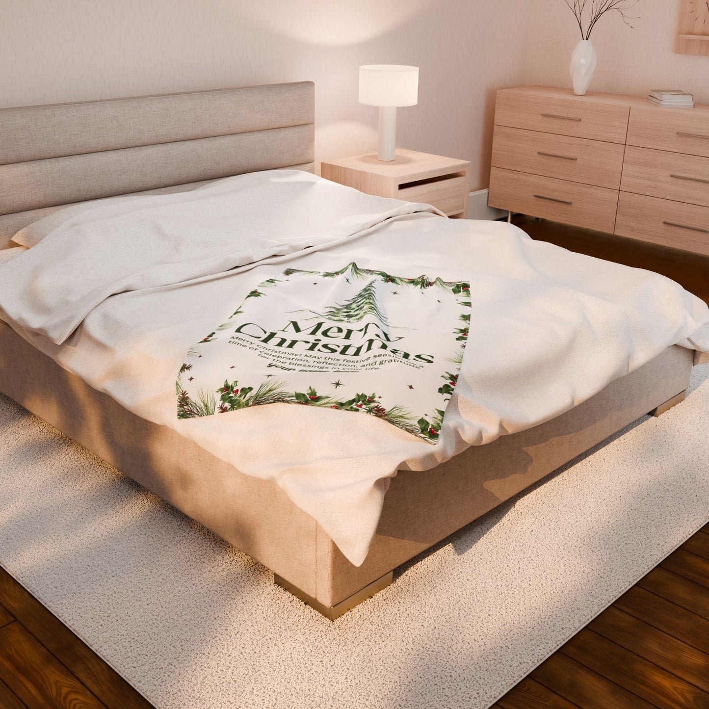 Personalized White Christmas Tree Blanket – Festive Holiday Throw with Heartfelt Message