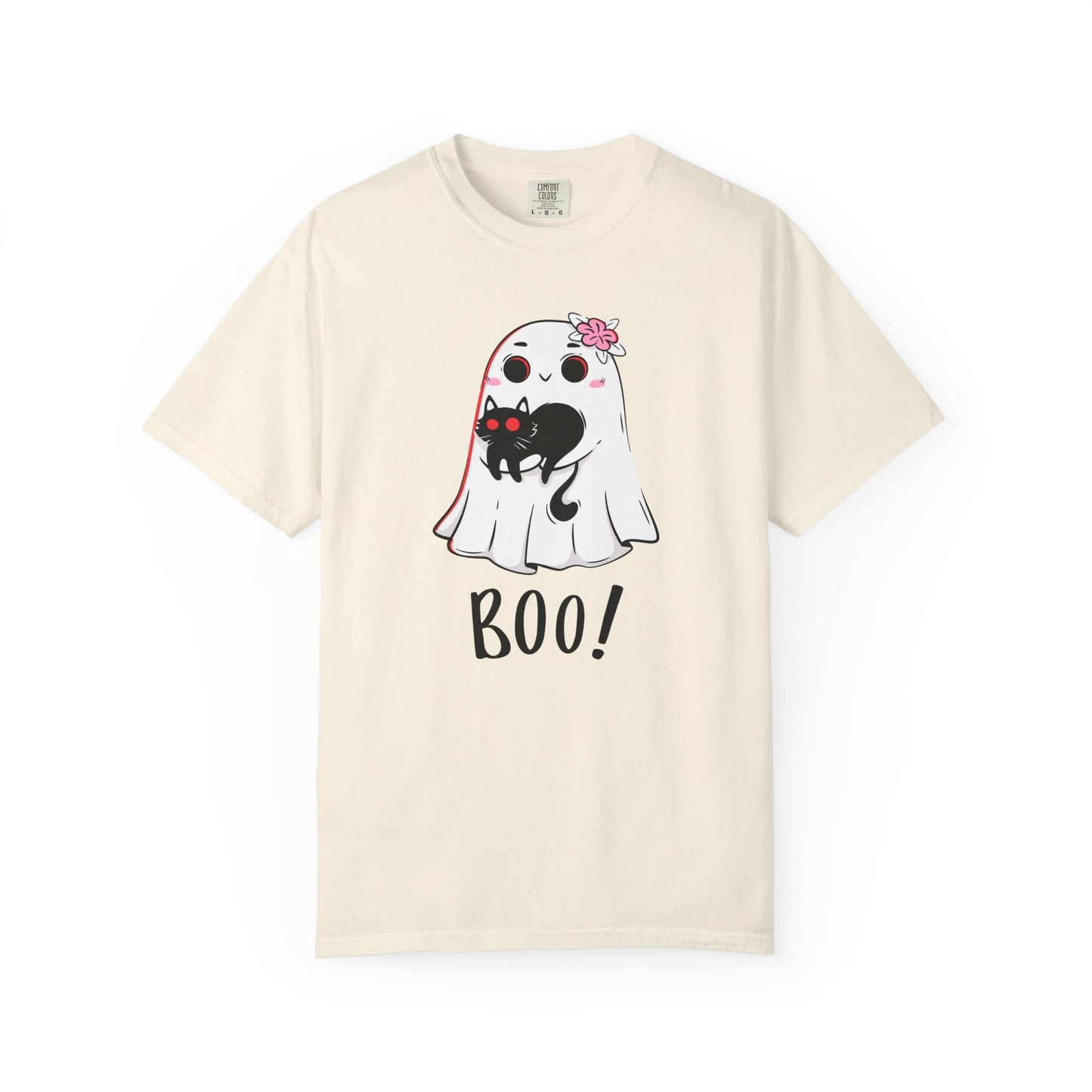 BOO Buddies Tee – Ghost & Cat Duo with Floral Charm
