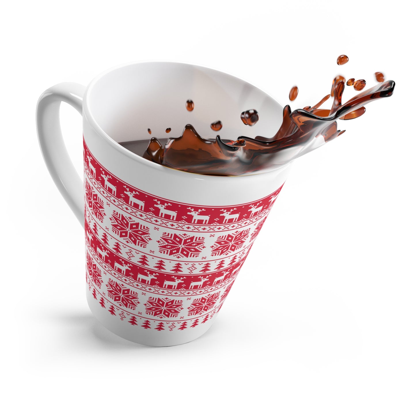 Christmas Latte Mug – 12oz White Ceramic Coffee Cup with C-Handle