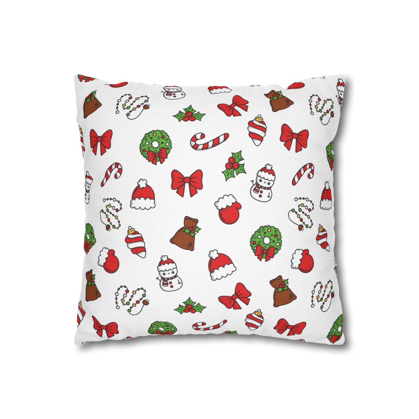 Christmas Pillowcase with Cute Holiday Icons ‰ÛÒ Snowman, Candy Cane, Wreath & Bow Print Throw Pillow Cover for Festive Decor