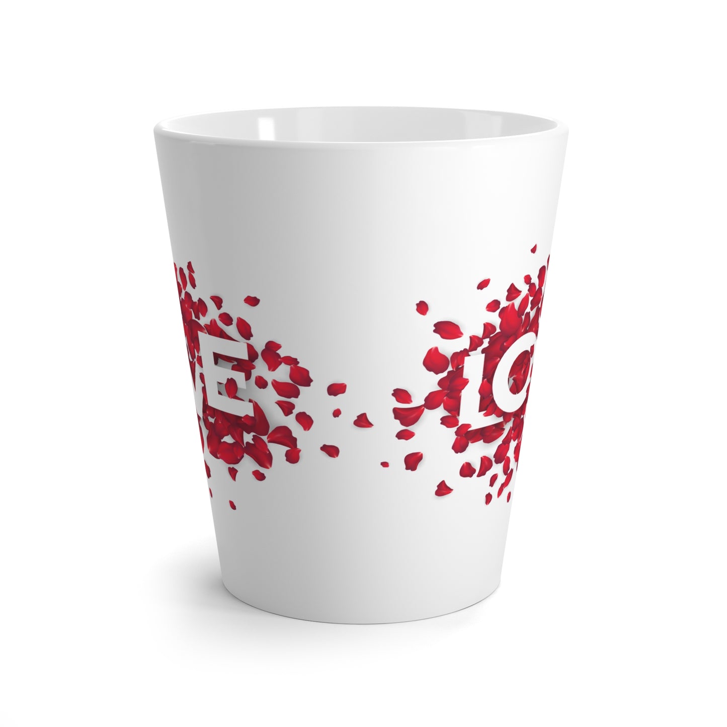 Ceramic Latte Mug – “LOVE” Typography with Red Heart Pattern