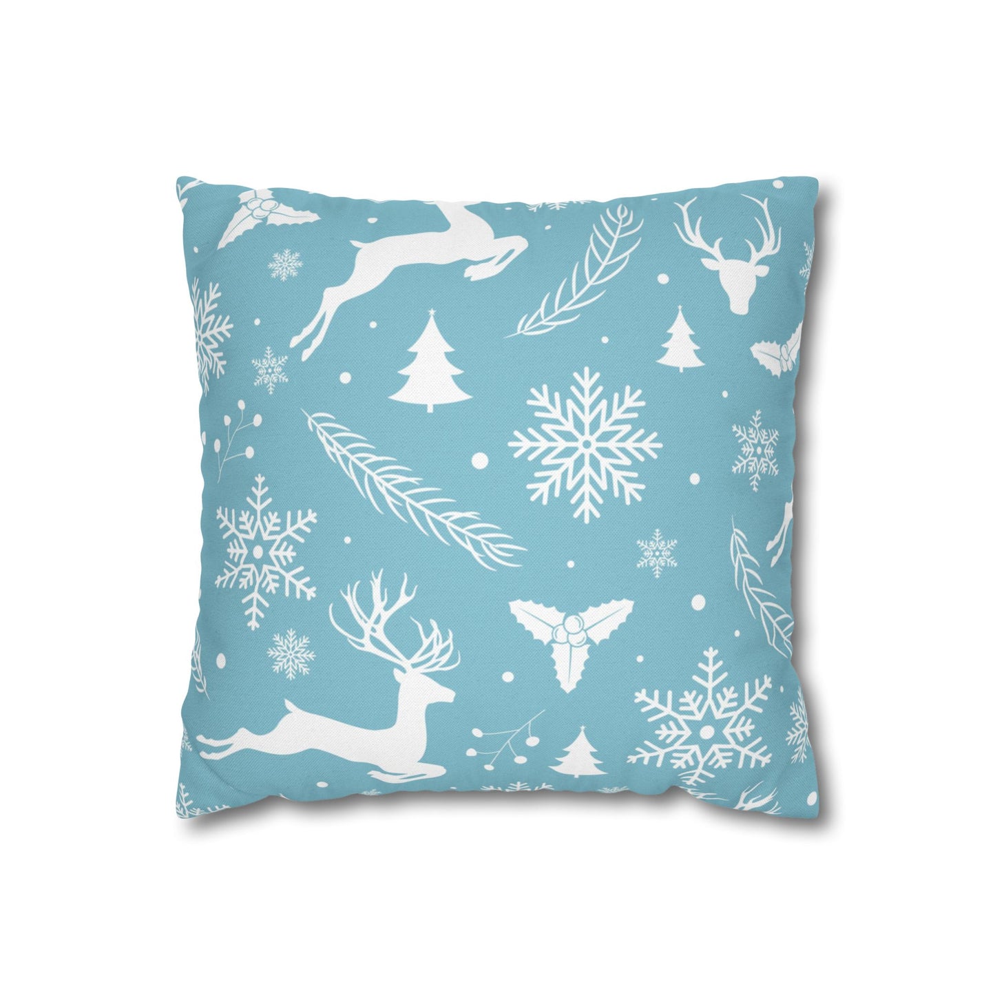Winter Reindeer Throw Pillow - Holiday Snowflake Cushion Cover - Christmas Pine Tree Decorative Pillow - Cozy Seasonal Home Decor