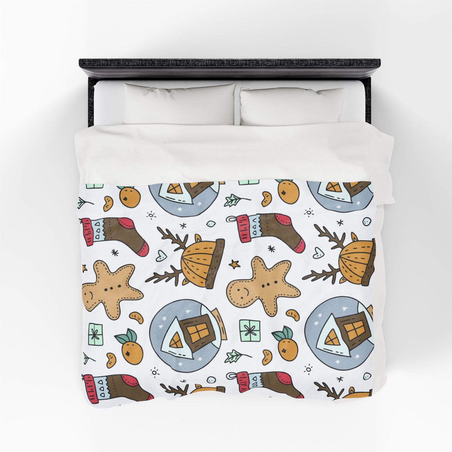 Velveteen Plush Blanket - Gingerbread & Snow Globe Festive Holiday Throw