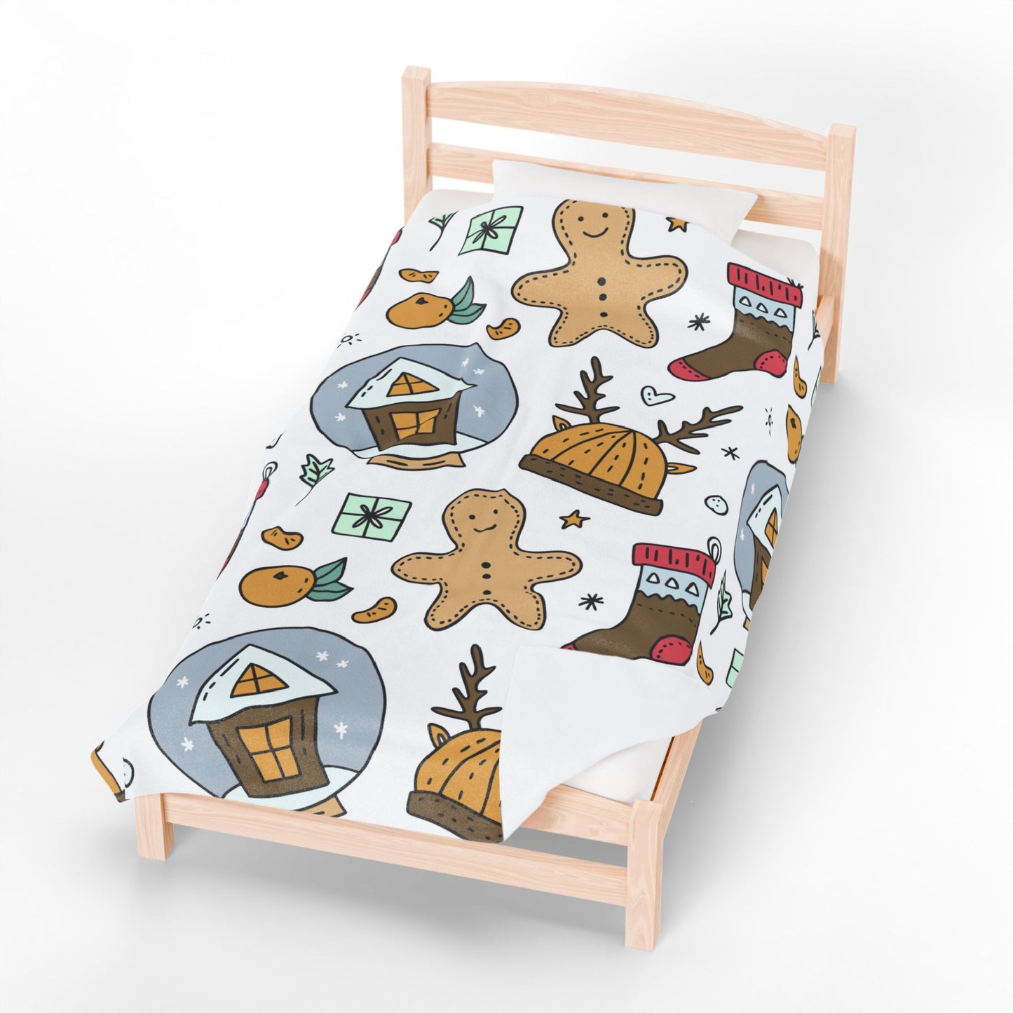 Velveteen Plush Blanket - Gingerbread & Snow Globe Festive Holiday Throw