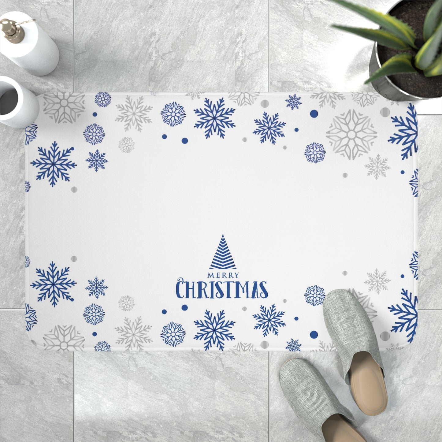 Merry Christmas Memory Foam Bath Mat, White