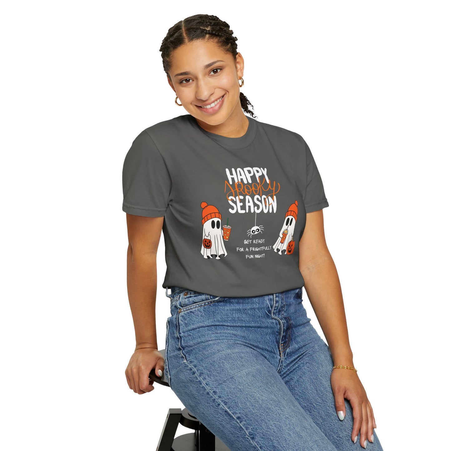 Spooky Season Ghosts Tee – Cozy Drinks & Chilling Vibes!