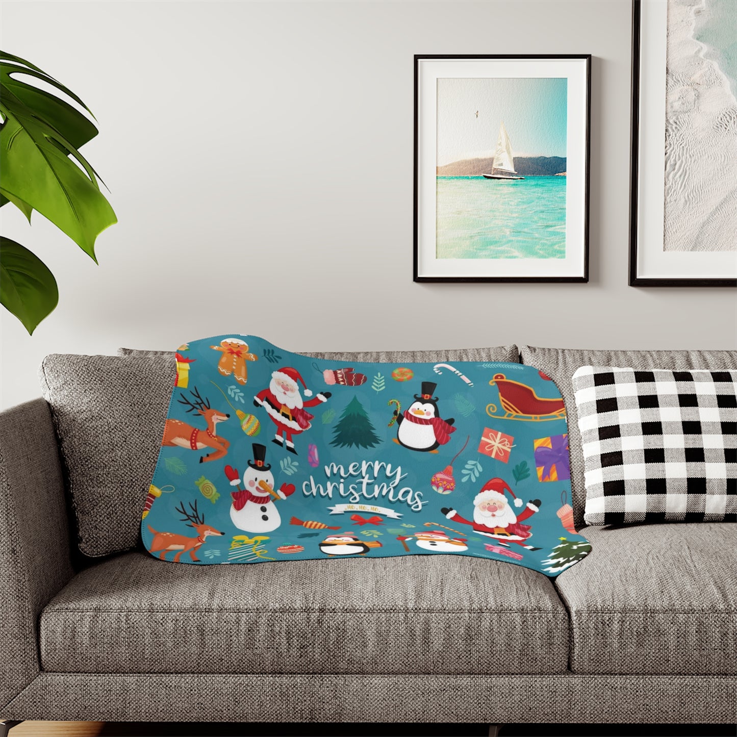 Blue Christmas Sherpa Blankets