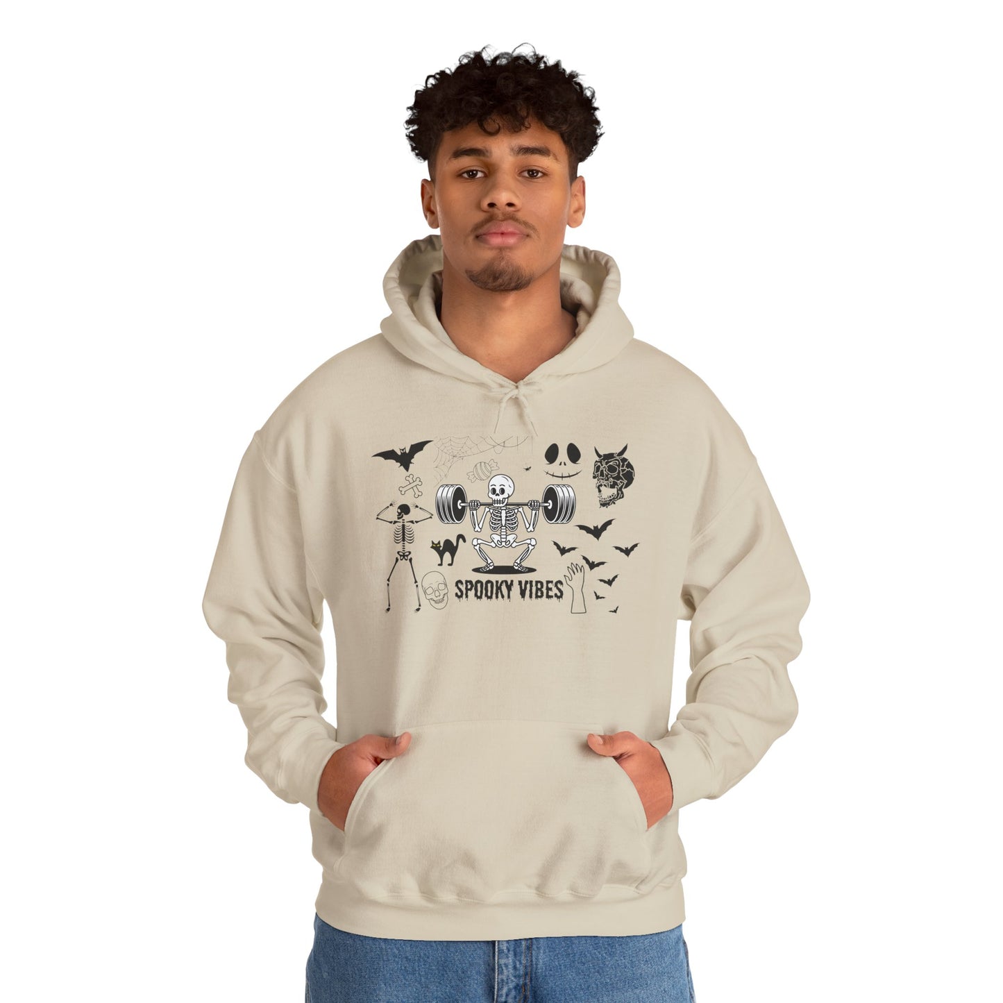 Spooky Vibes Skeleton Hoodie – Fun Halloween Gym-Themed Sweatshirt