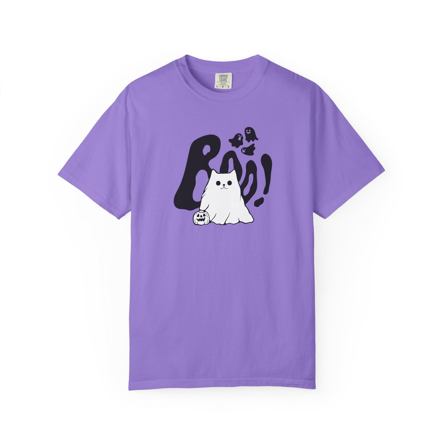 BOO Ghost Cat T-shirt– Pumpkin Purrfection for Halloween