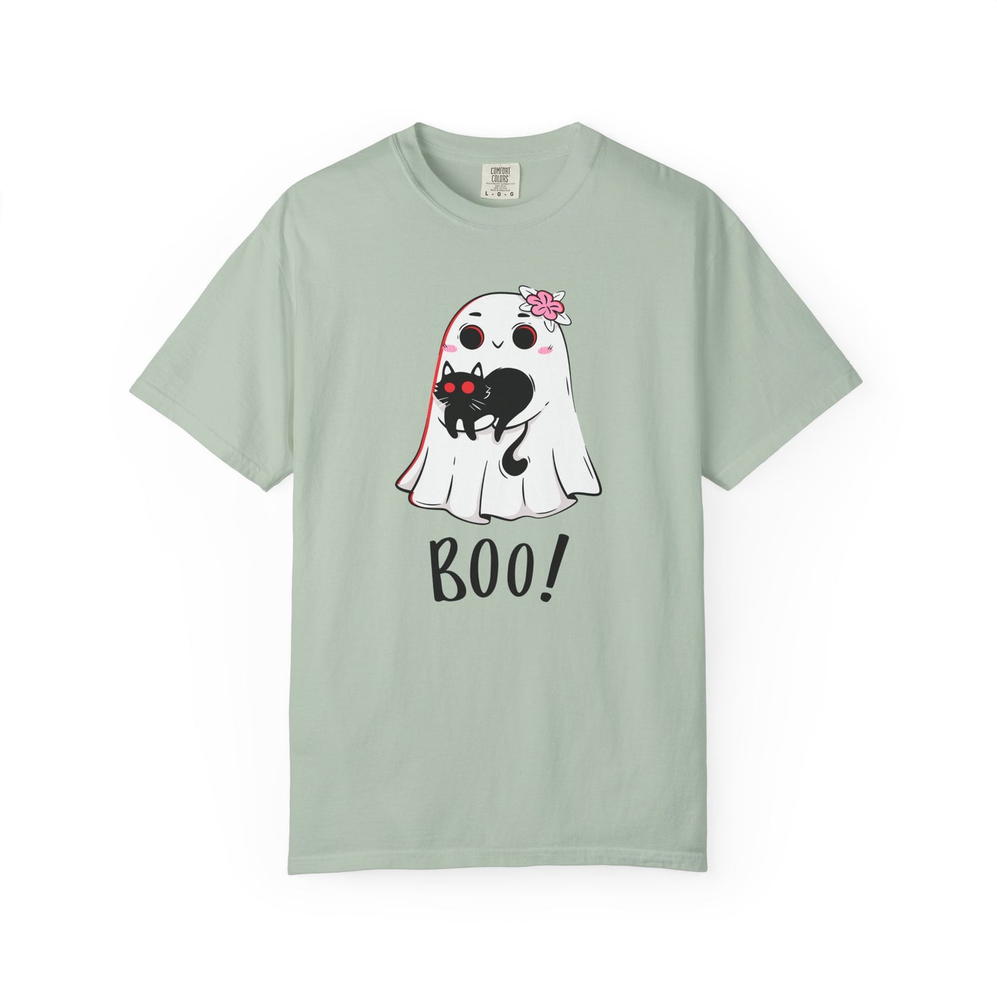 BOO Buddies Tee – Ghost & Cat Duo with Floral Charm