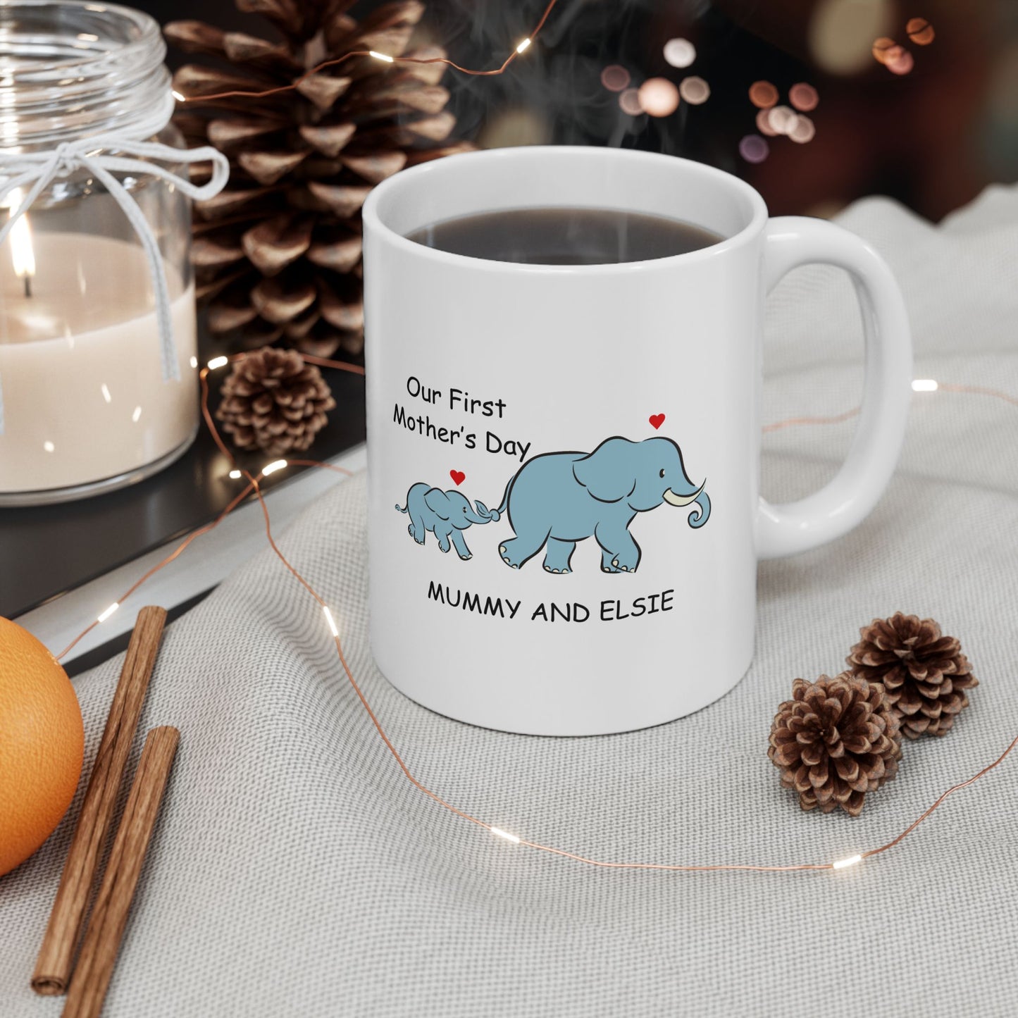 Mummy & Child Personalized Elephant Mug – First Mother’s Day Gift, 11oz