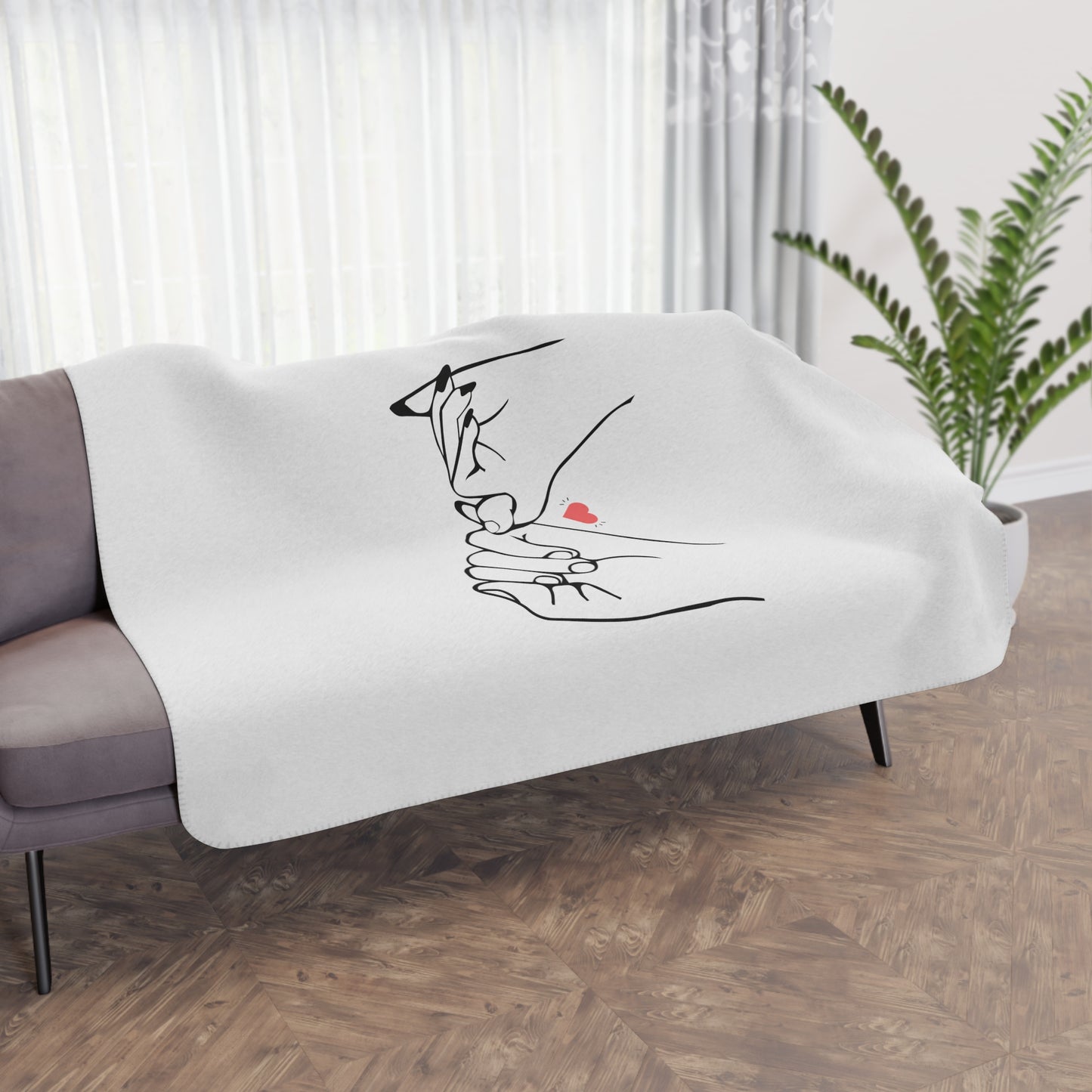Couple's Hand Printed Tan Sherpa Blanket for Valentine Day
