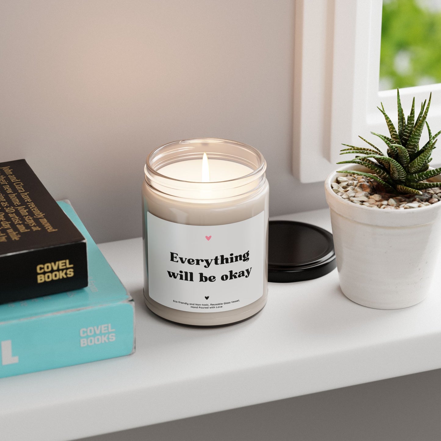 Inspirational Soy Candle – “Everything Will Be Okay” Motivational Gift Candle, Relaxing Scented Jar Candle 9oz