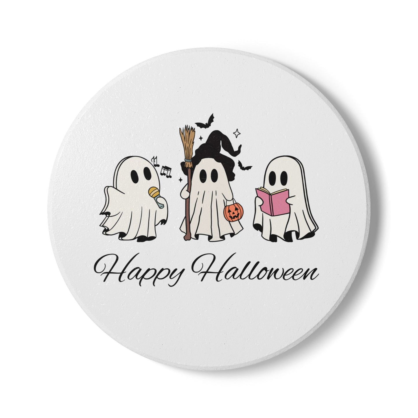 Happy Halloween Ceramic Coaster with Cute Cartoon Ghosts
