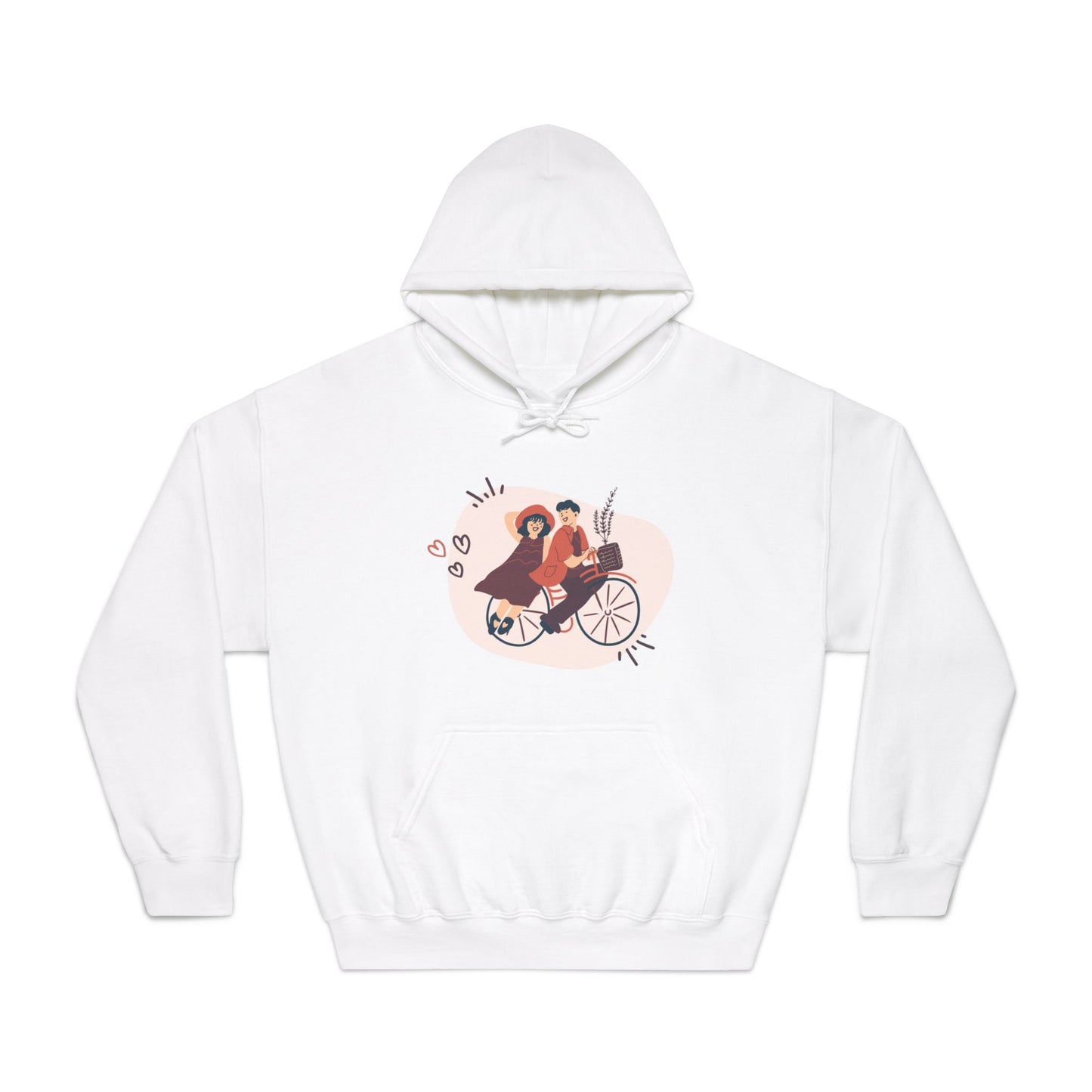 Couple on Cycle Printed Unisex DryBlend® Hooded Sweatshirt for Valentine