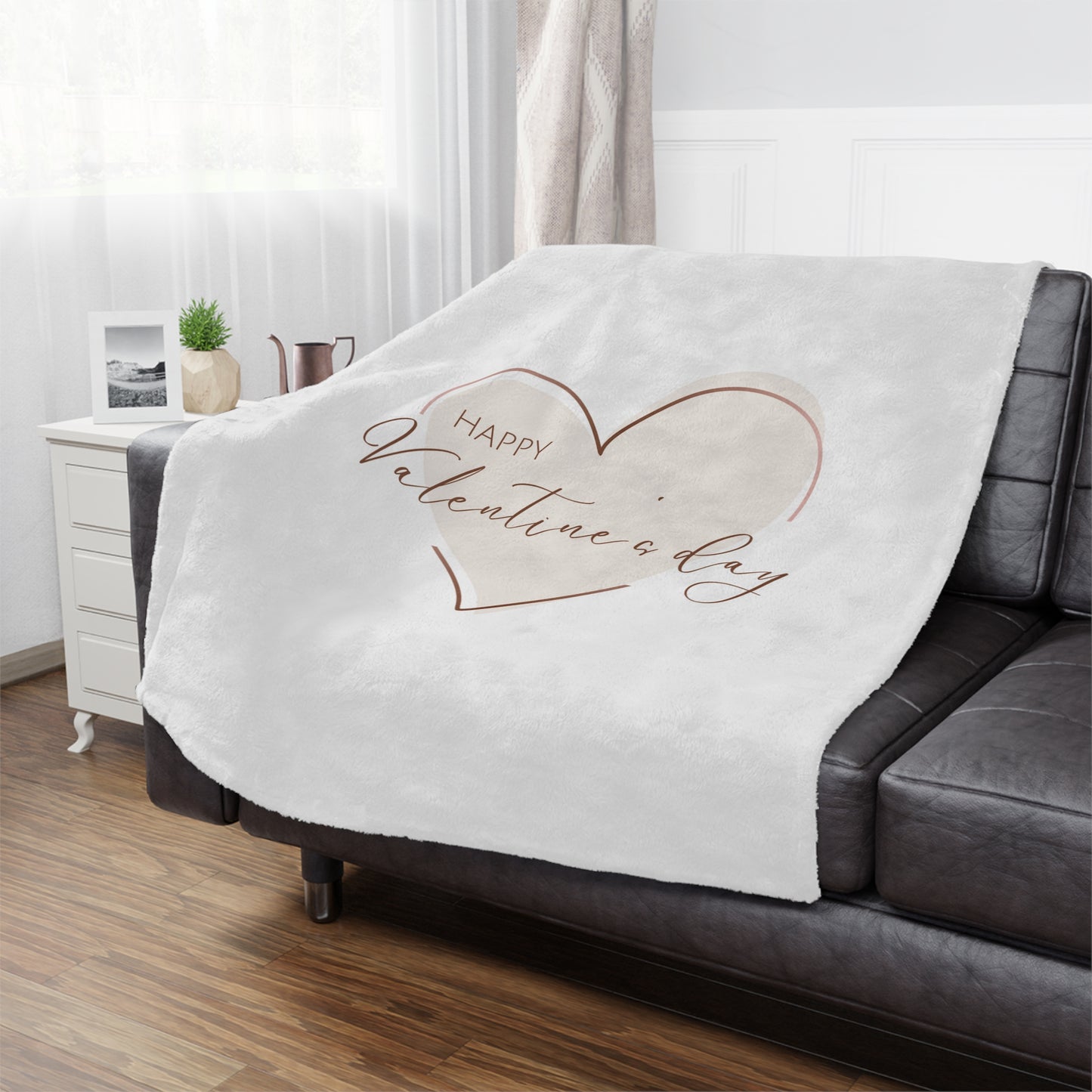 Happy Valentine Inside Heart Printed Minky Blanket for Valentine Day