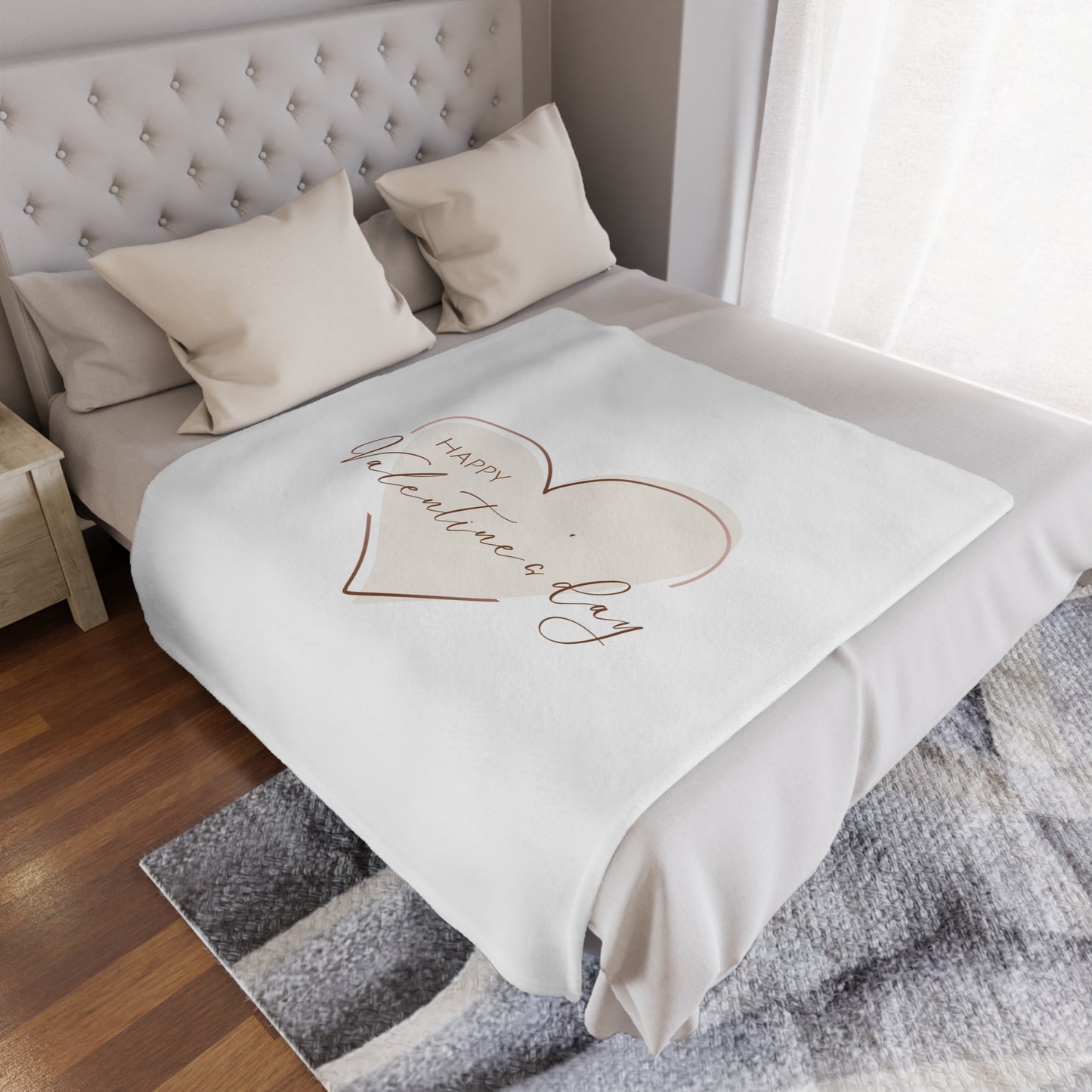 Happy Valentine Inside Heart Printed Minky Blanket for Valentine Day