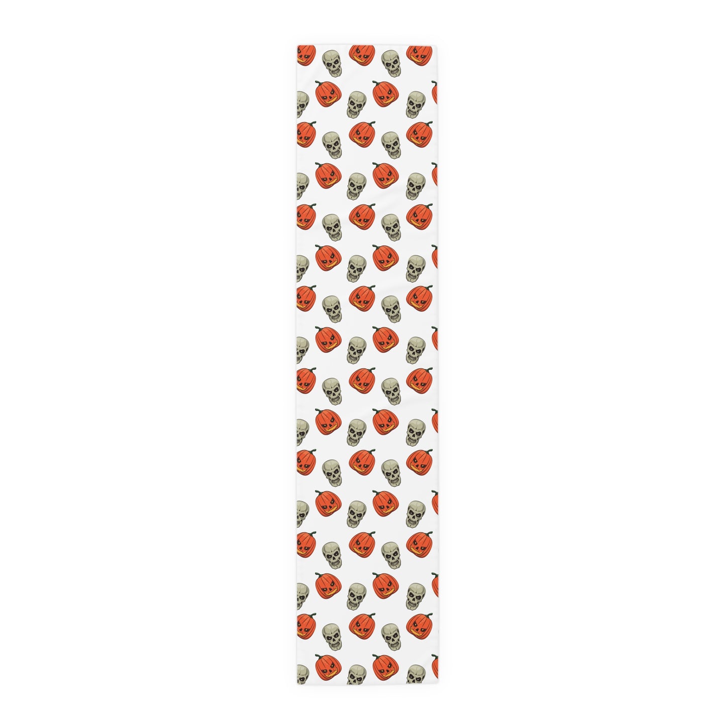 Cartoon Skull & Pumpkin Table Runner – Festive Orange & Gray Halloween Decor