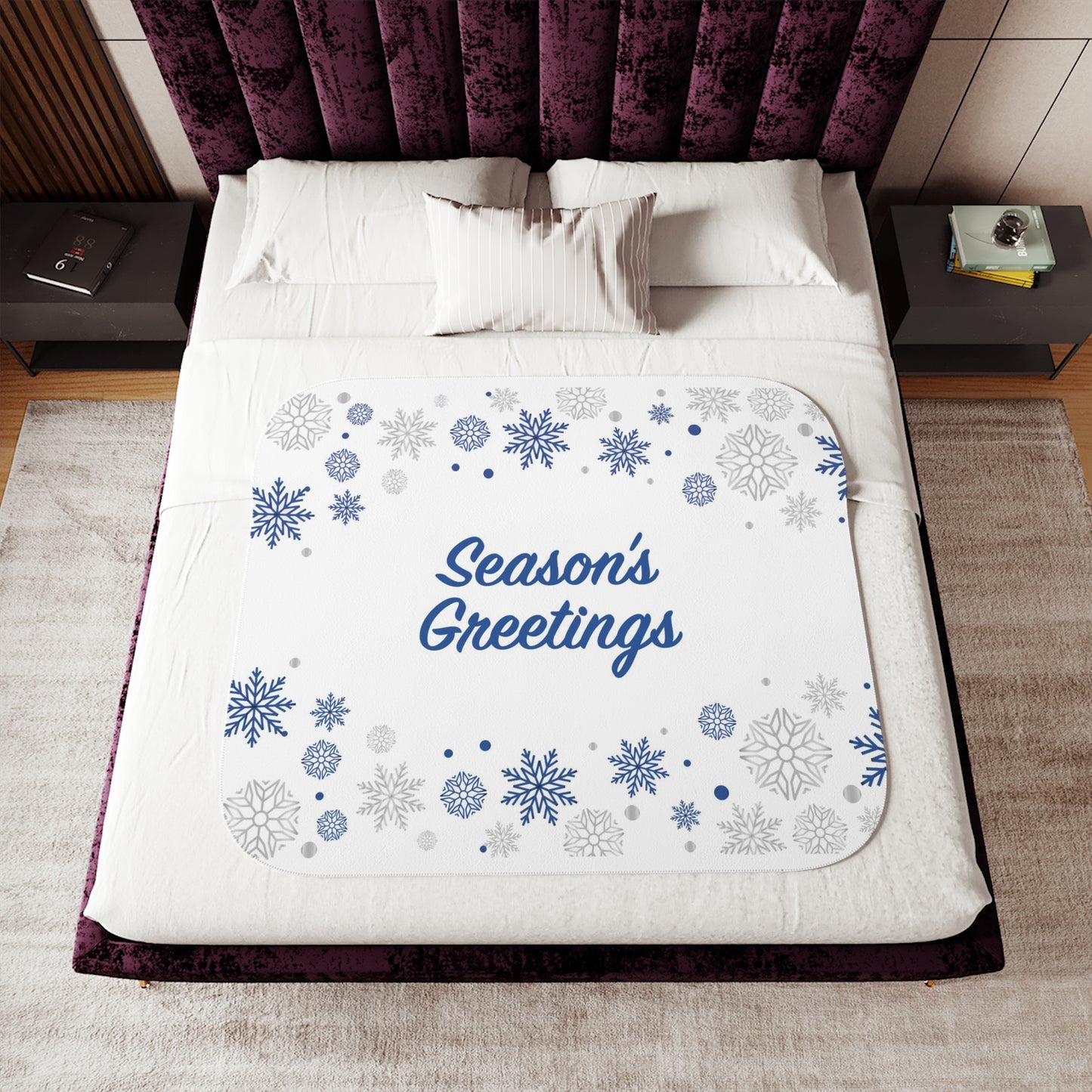 Season's Greetings Sherpa Blanket for Christmas Gifts, White
