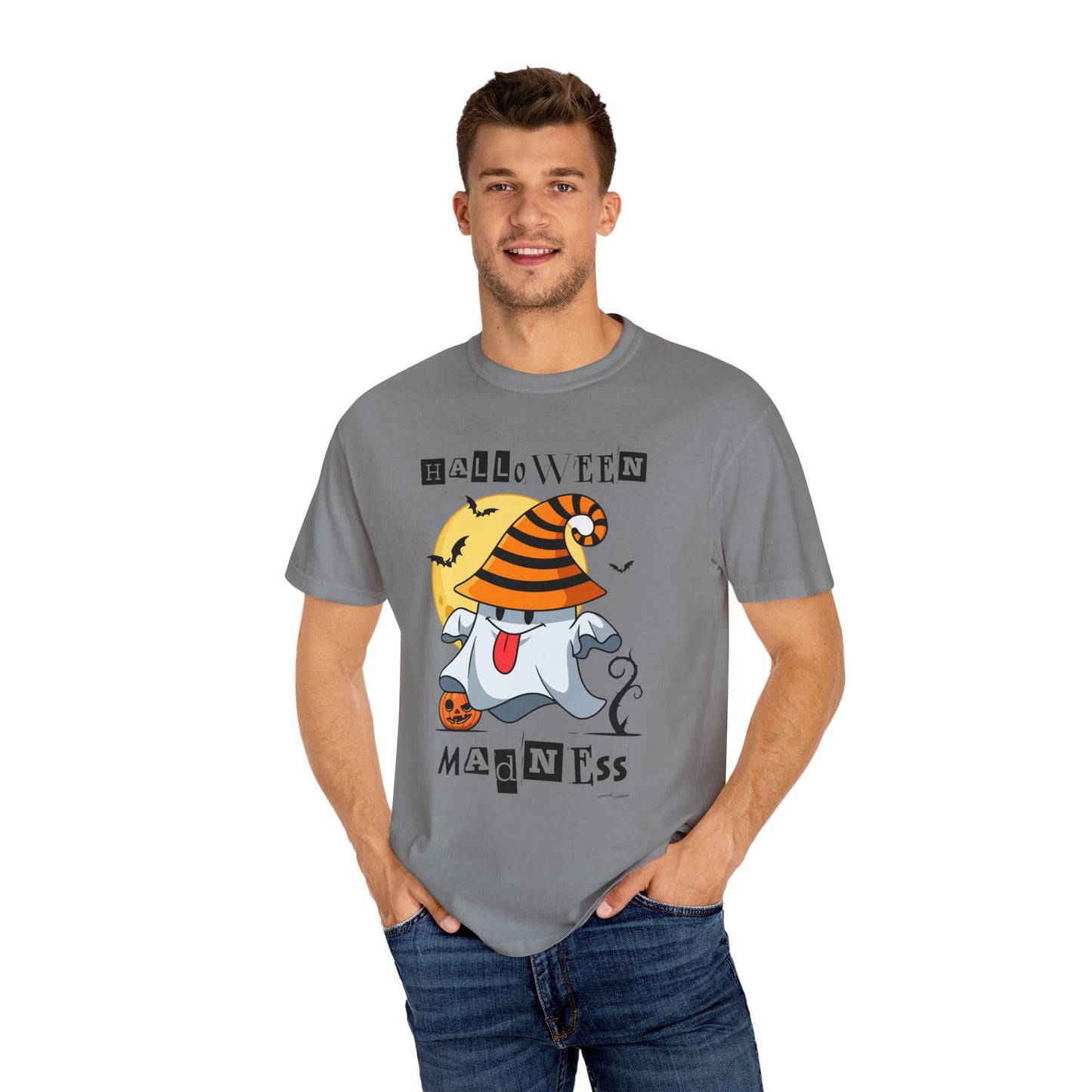 Halloween Madness Tee – Ghostly Grins Under Witchy Skies!