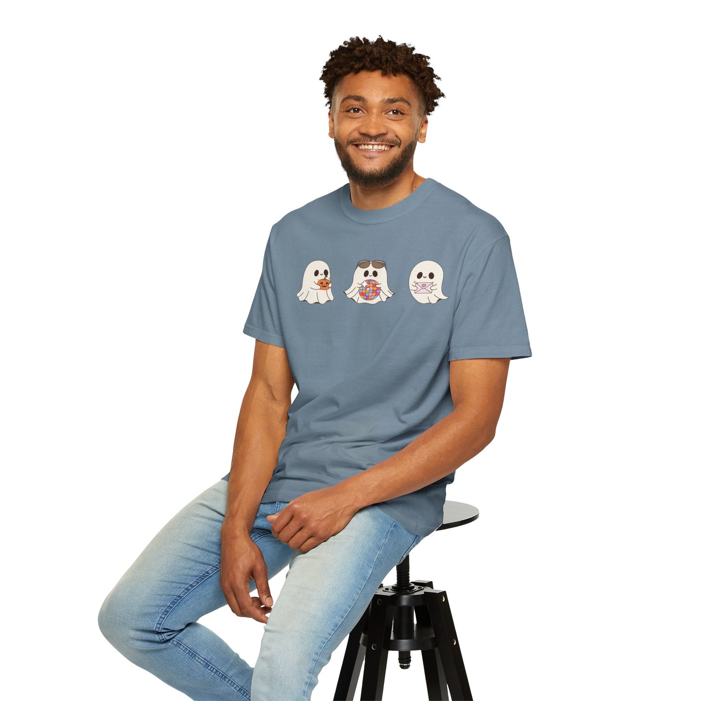 Three Cute Ghosts with Pumpkin, Trick or Treat Party Outfit – October Holiday Shirt