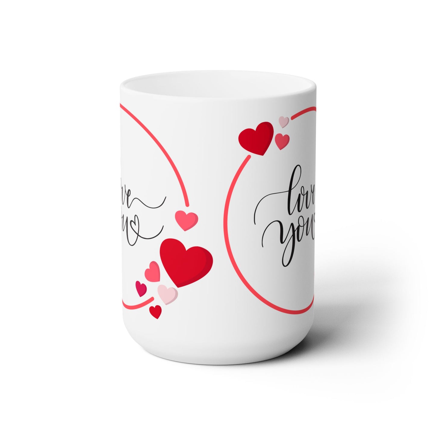 Love You with Hearts Printed Ceramic Valenitne Mug, 15oz