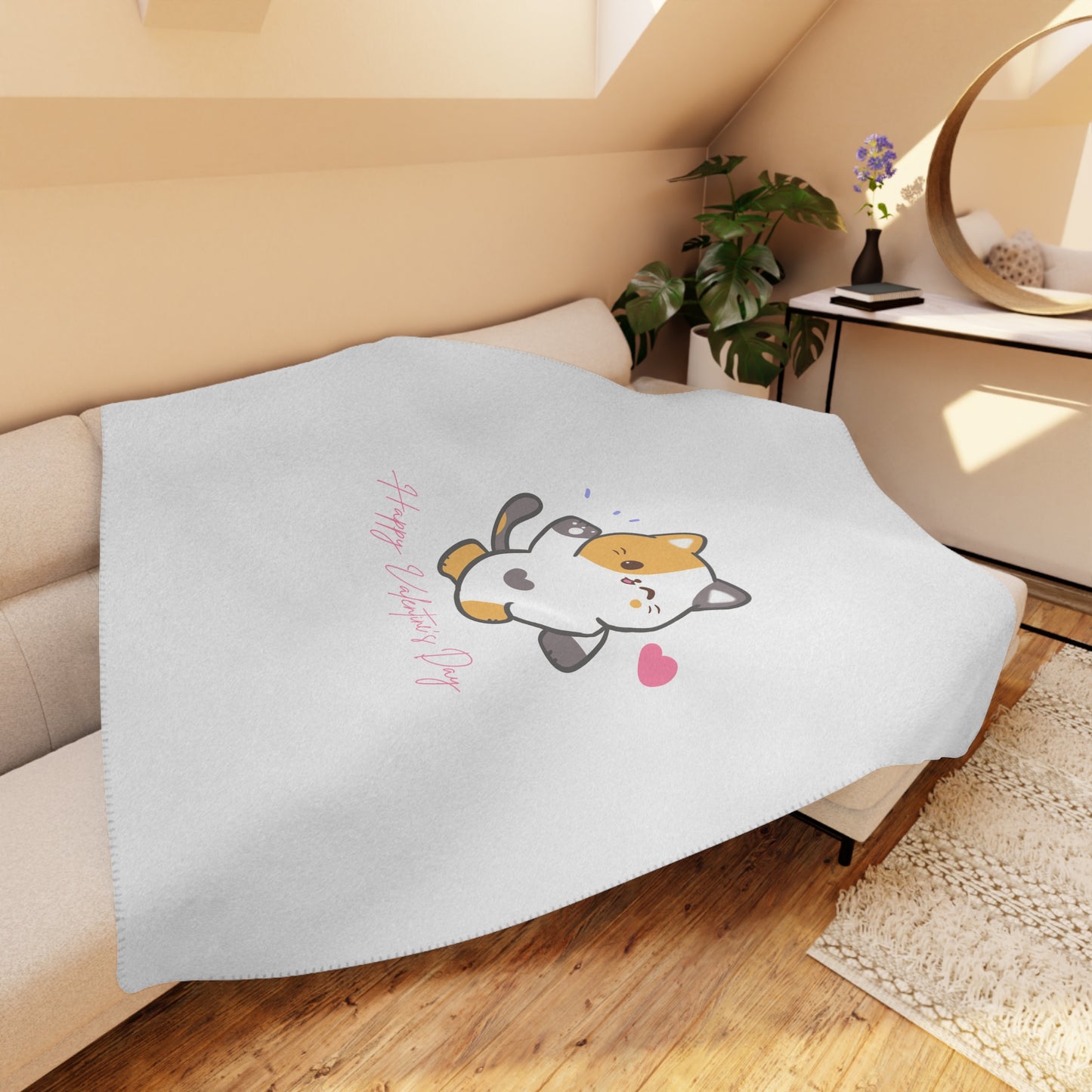 Happy Valentine Day Tan Sherpa Blanket for Her